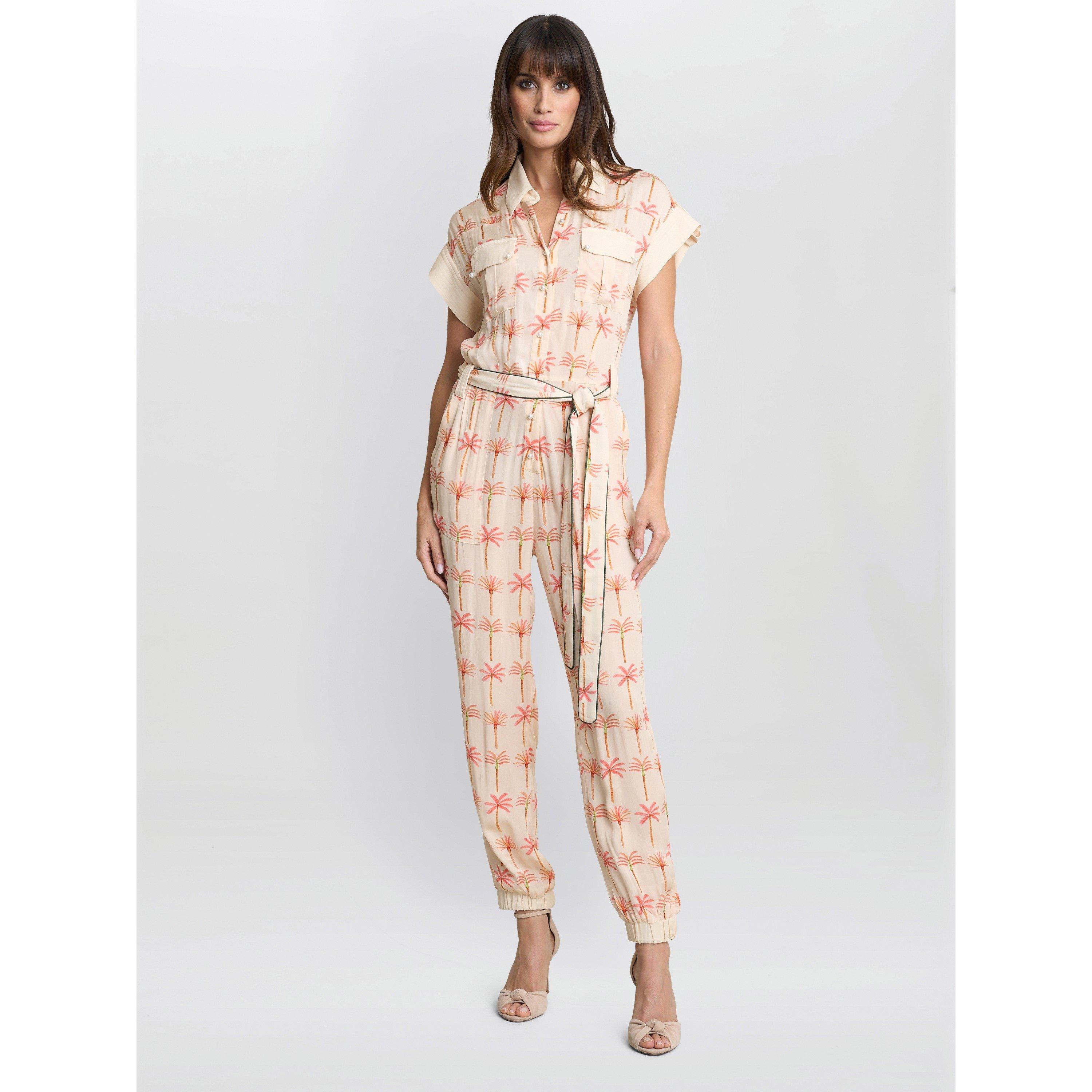 Cream Pastel - Gina Bacconi - Natalia Palm Tree Print Jumpsuit - 2