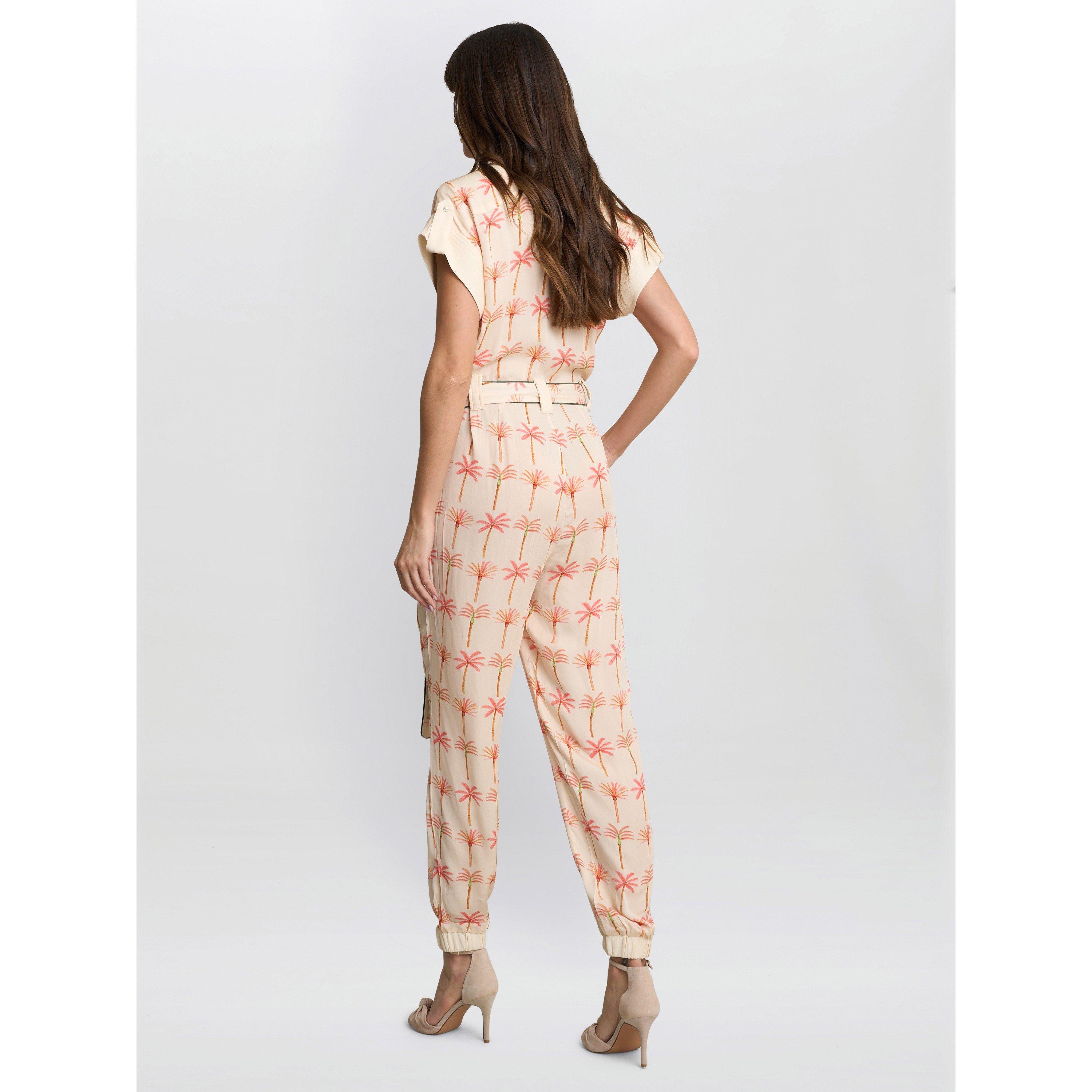Cream Pastel - Gina Bacconi - Natalia Palm Tree Print Jumpsuit - 3