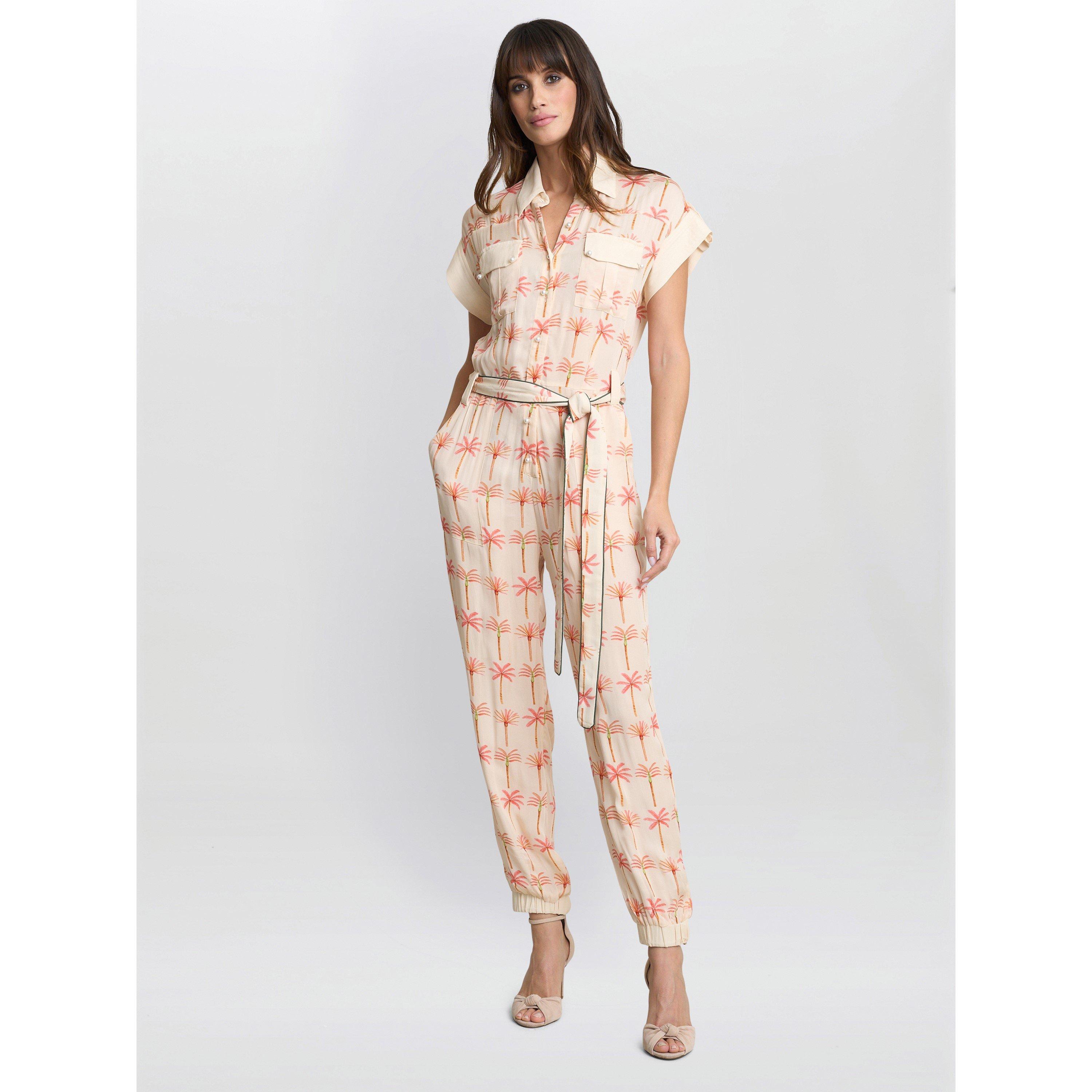 Cream Pastel - Gina Bacconi - Natalia Palm Tree Print Jumpsuit - 5