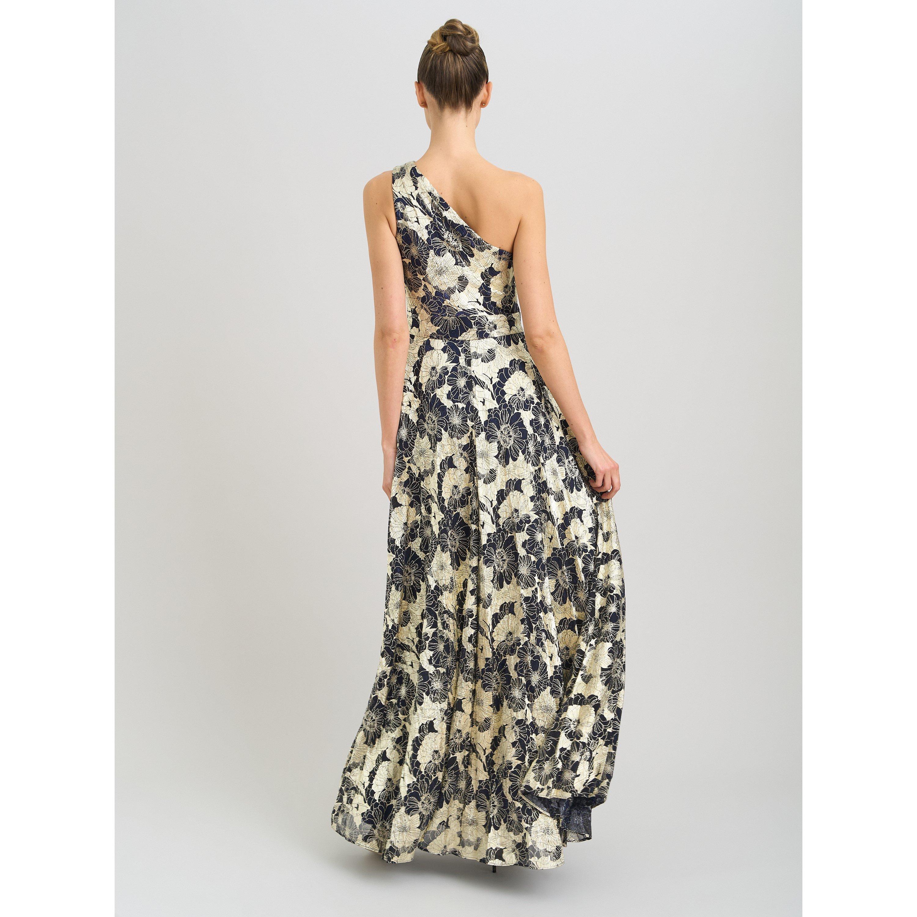Navy / Gold - Gina Bacconi - Sabina One Shoulder Floral Maxi Dress - 2