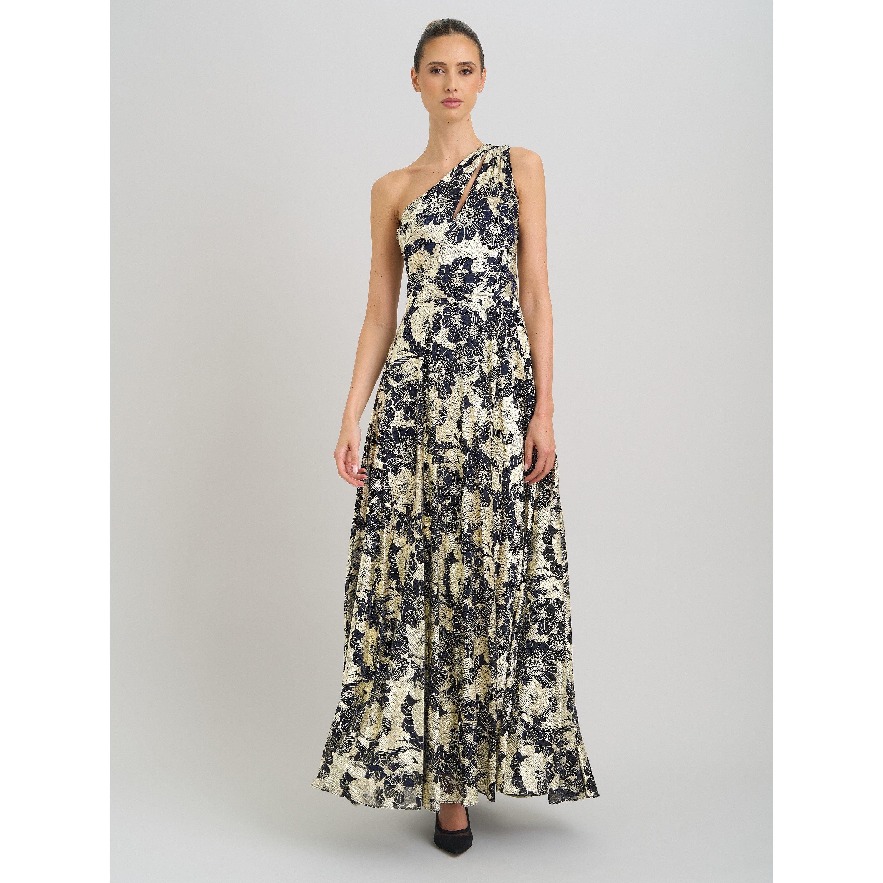 Navy / Gold - Gina Bacconi - Sabina One Shoulder Floral Maxi Dress - 3
