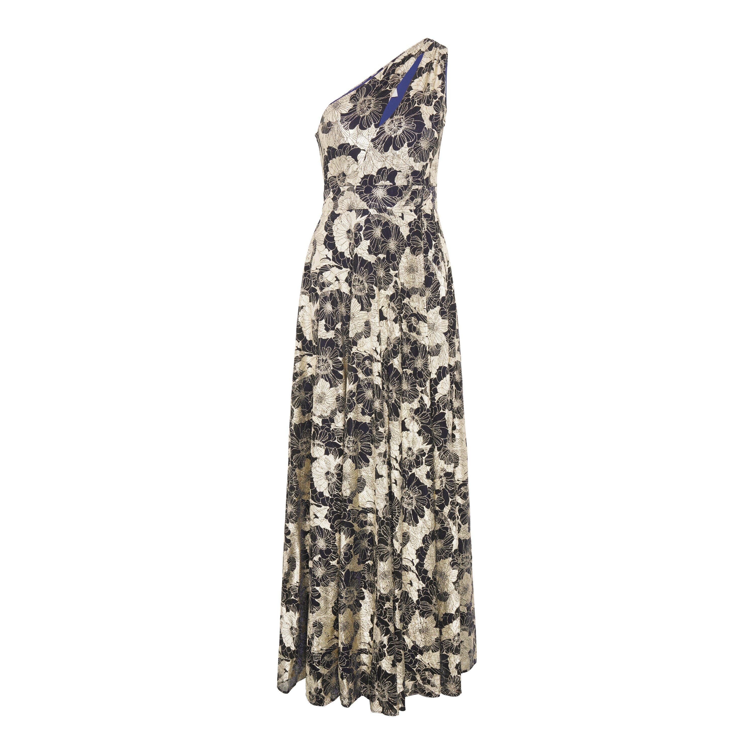 Navy / Gold - Gina Bacconi - Sabina One Shoulder Floral Maxi Dress - 4