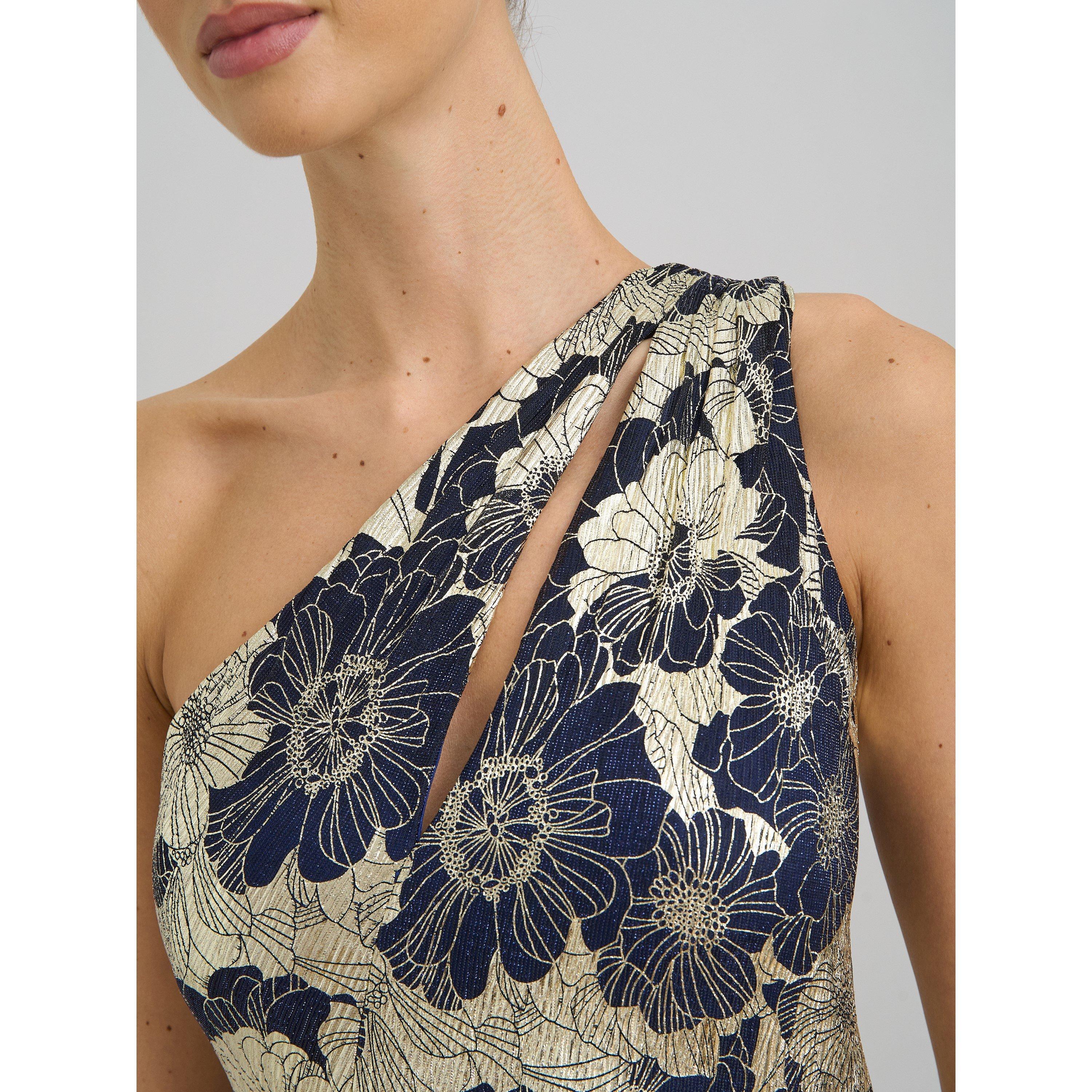 Navy / Gold - Gina Bacconi - Sabina One Shoulder Floral Maxi Dress - 5
