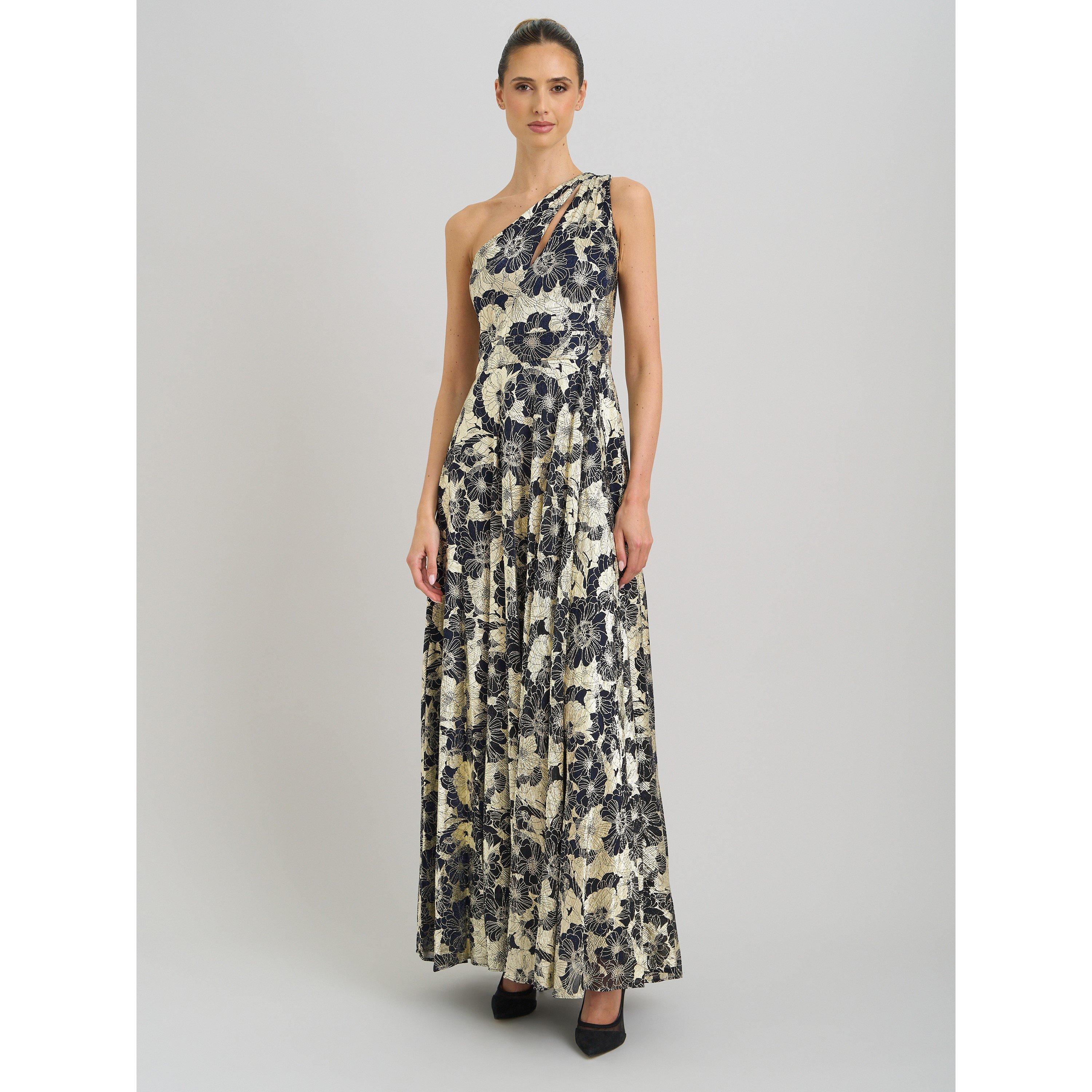 Navy / Gold - Gina Bacconi - Sabina One Shoulder Floral Maxi Dress - 6