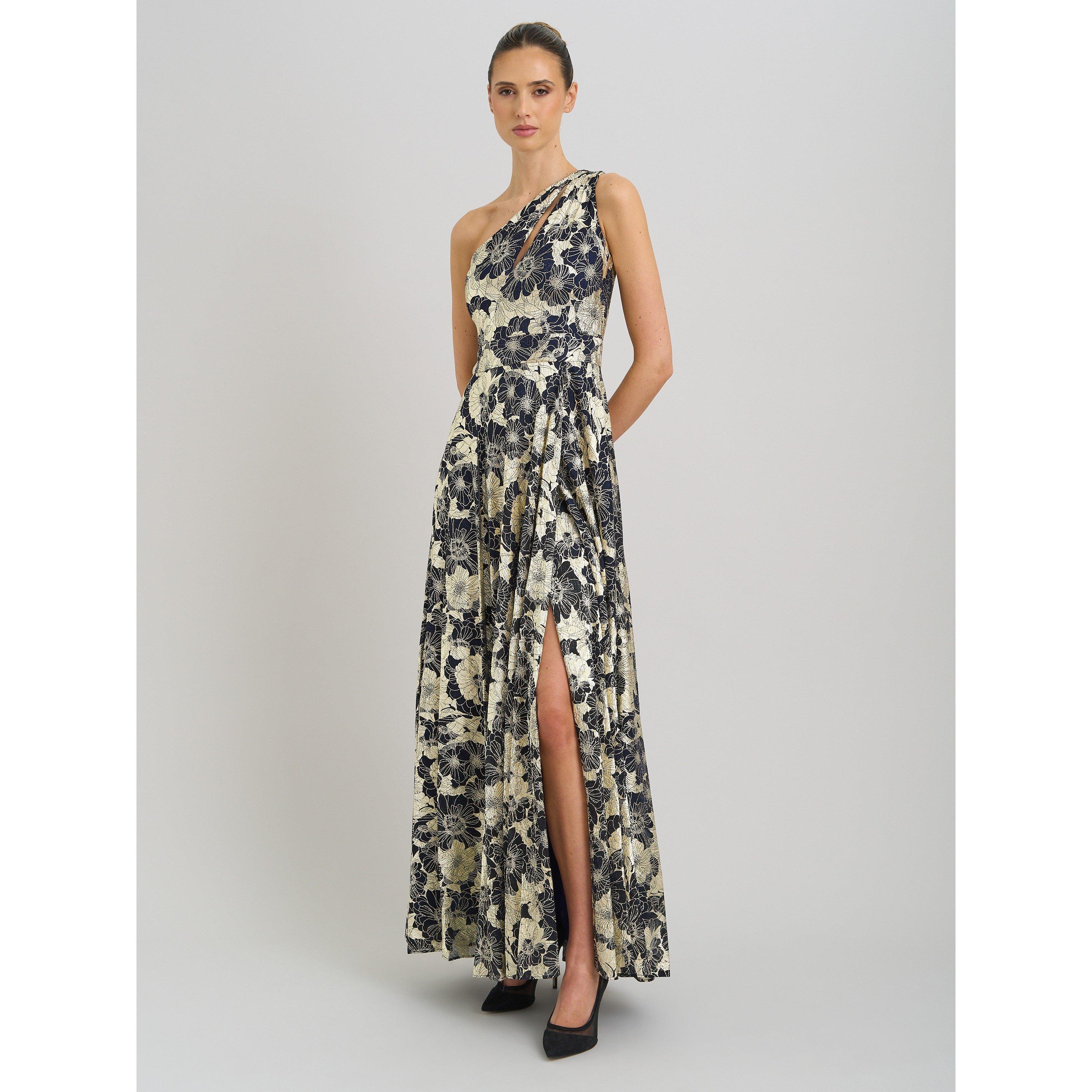 Navy / Gold - Gina Bacconi - Sabina One Shoulder Floral Maxi Dress - 7