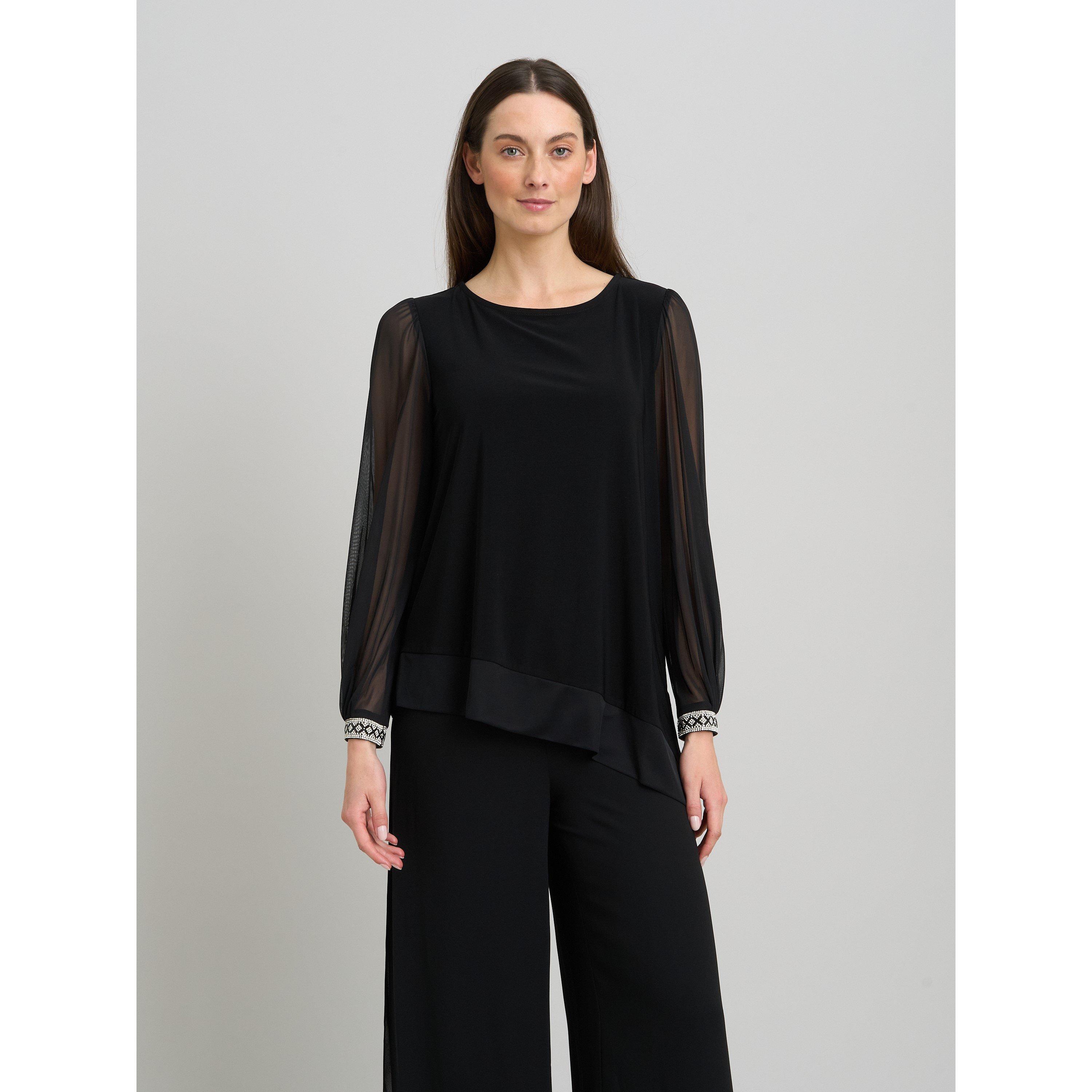 Black - Gina Bacconi - Jillian Sheer Sleeve Blouse - 1