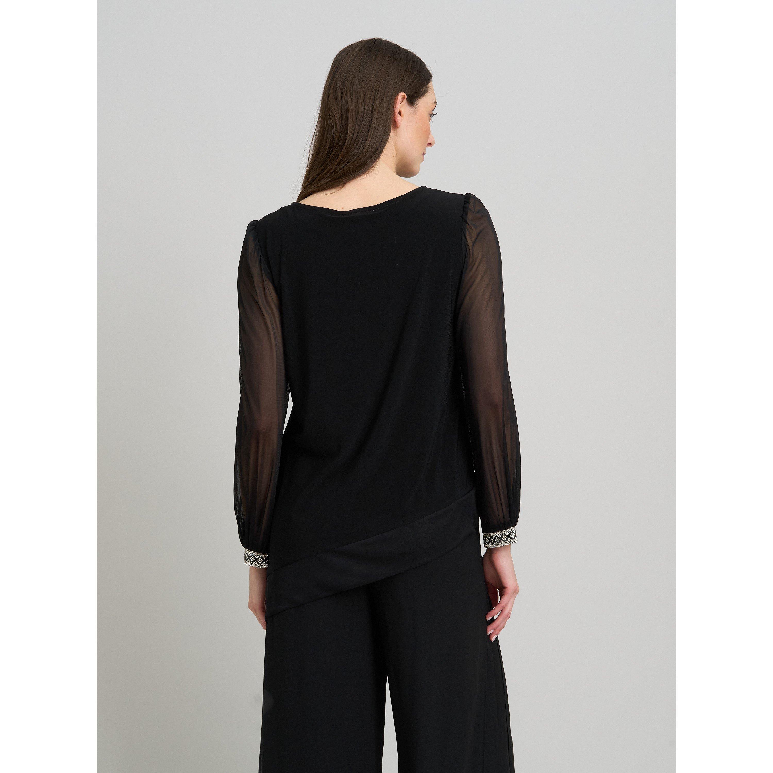 Black - Gina Bacconi - Jillian Sheer Sleeve Blouse - 2