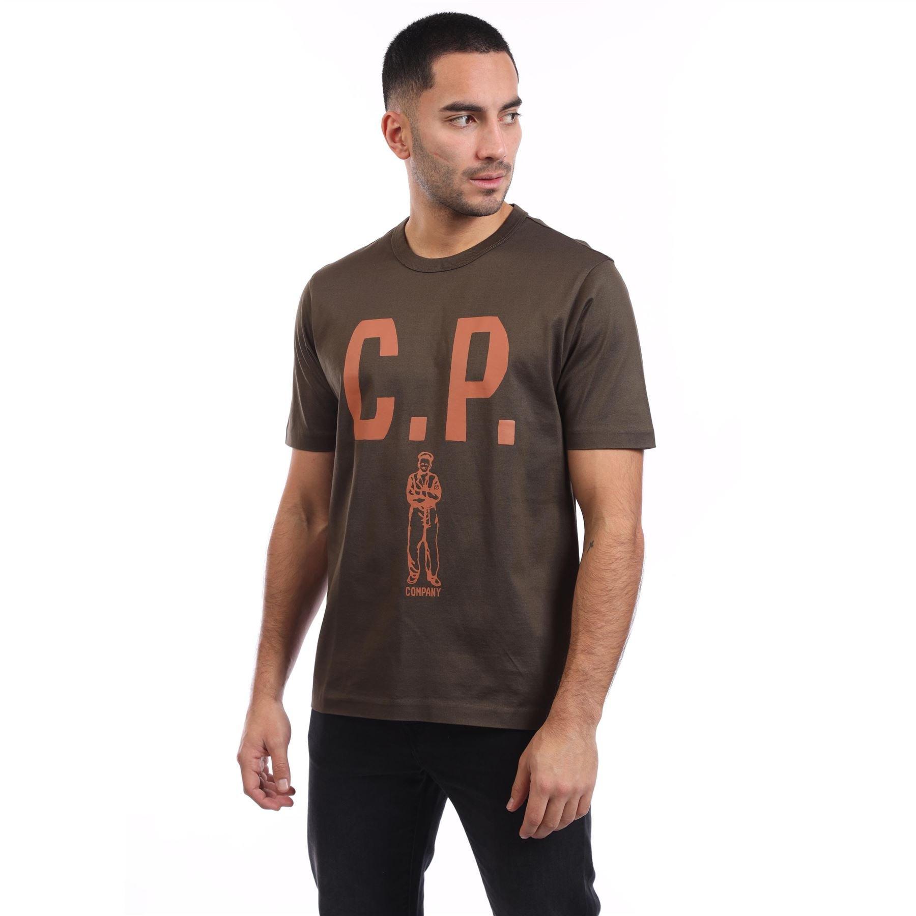 CP Company Mercerized 30/2 Jersey Twisted Logo T-Shirt - Green - XS