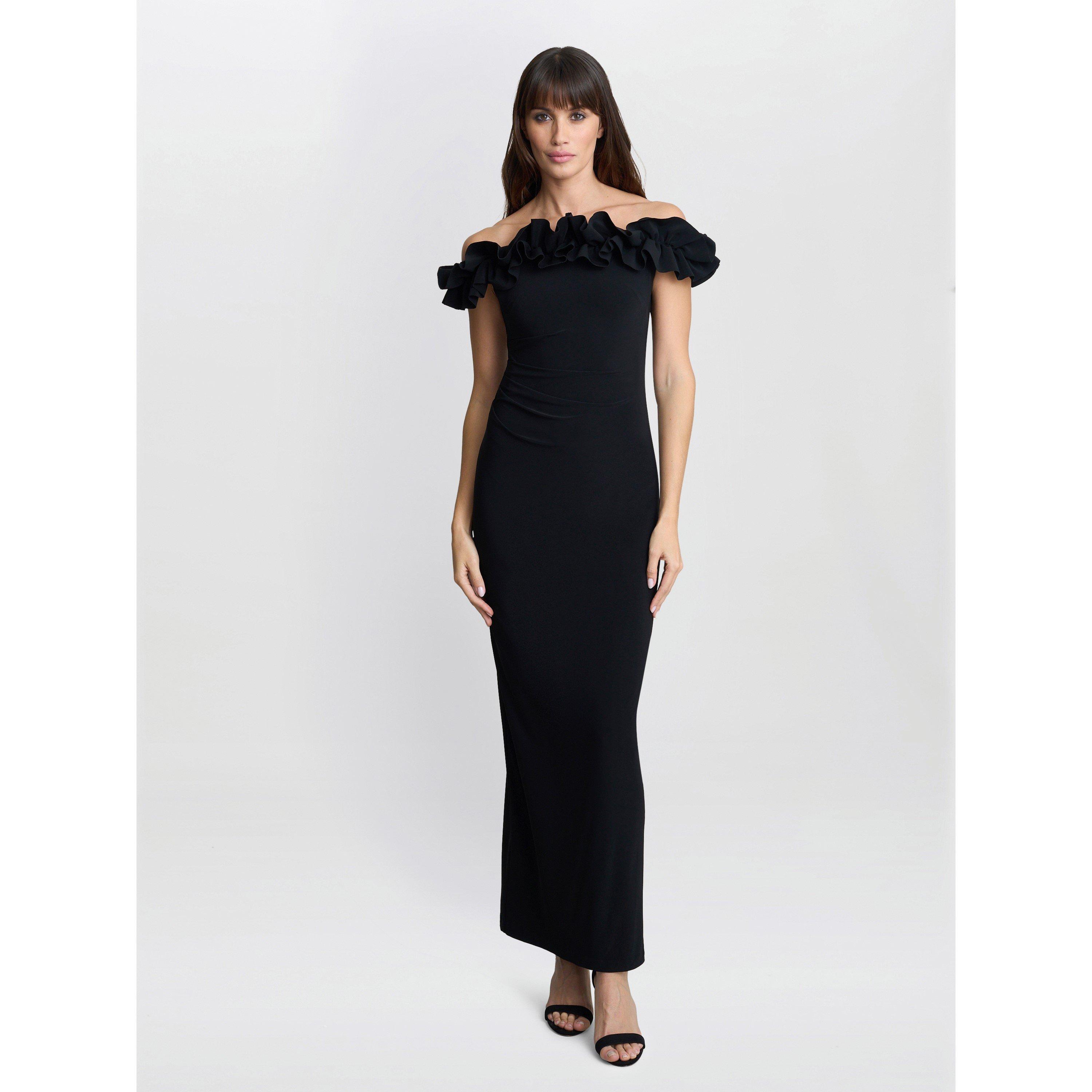 Black - Gina Bacconi - Sabrina Jersey Ruffle Neck Maxi Dress - 3