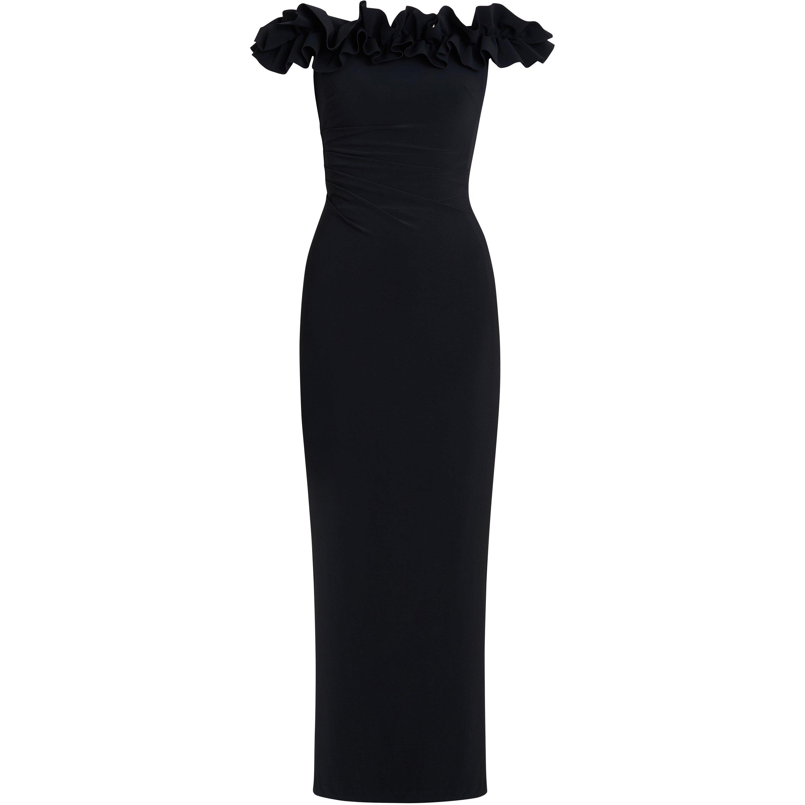Black - Gina Bacconi - Sabrina Jersey Ruffle Neck Maxi Dress - 4