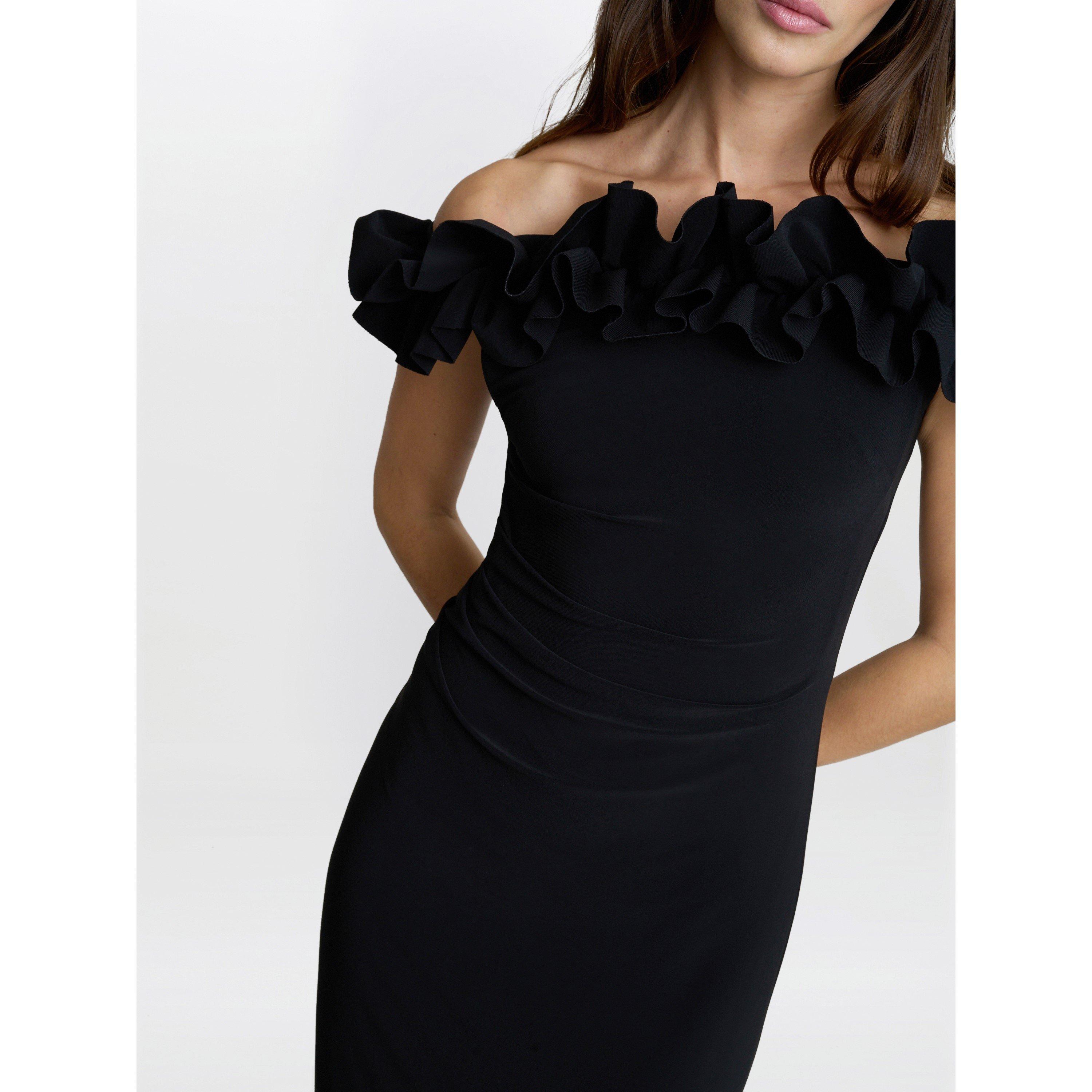 Black - Gina Bacconi - Sabrina Jersey Ruffle Neck Maxi Dress - 5
