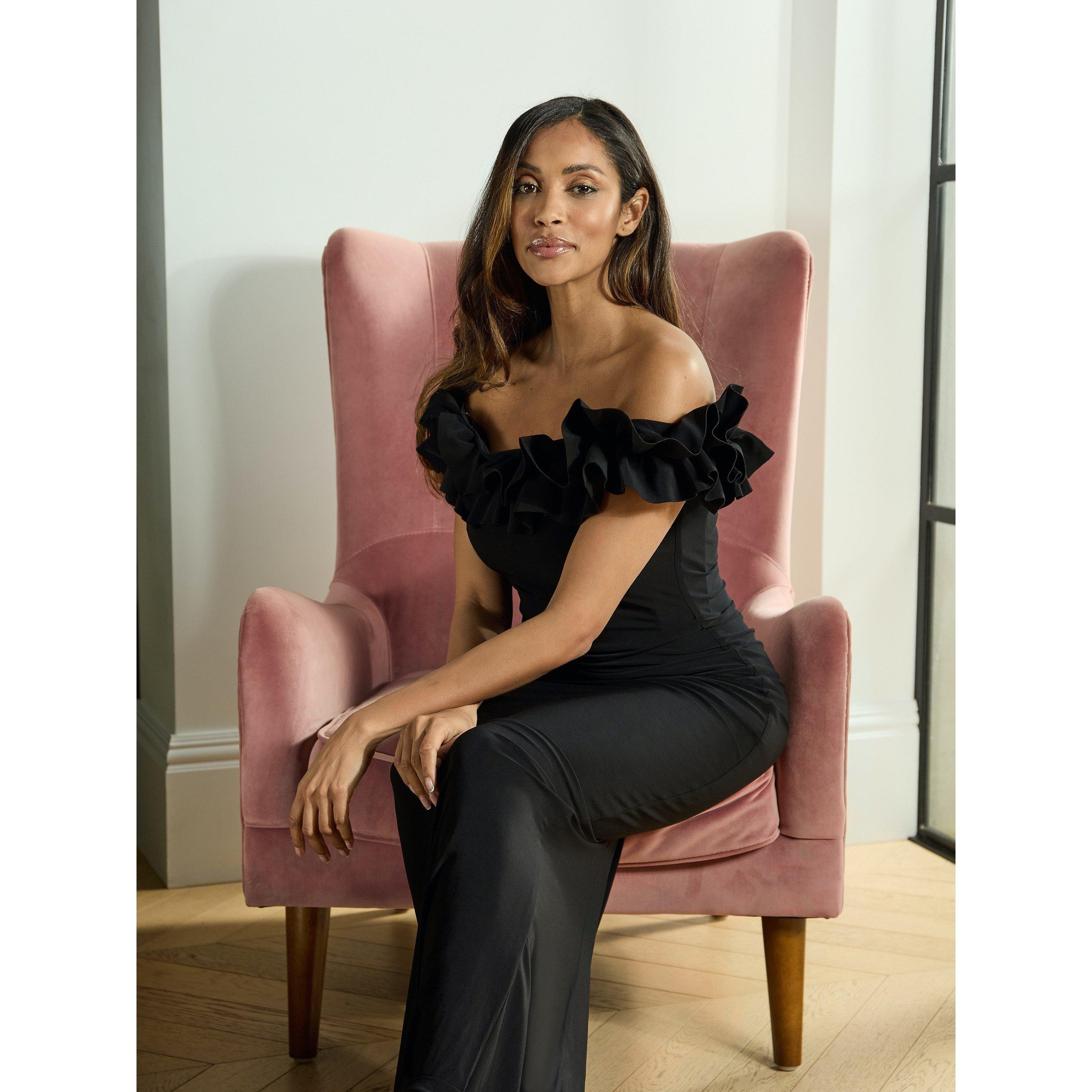 Black - Gina Bacconi - Sabrina Jersey Ruffle Neck Maxi Dress - 6