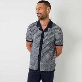 Threadbare Textured Stripe Revere Collar Knitted Shirt