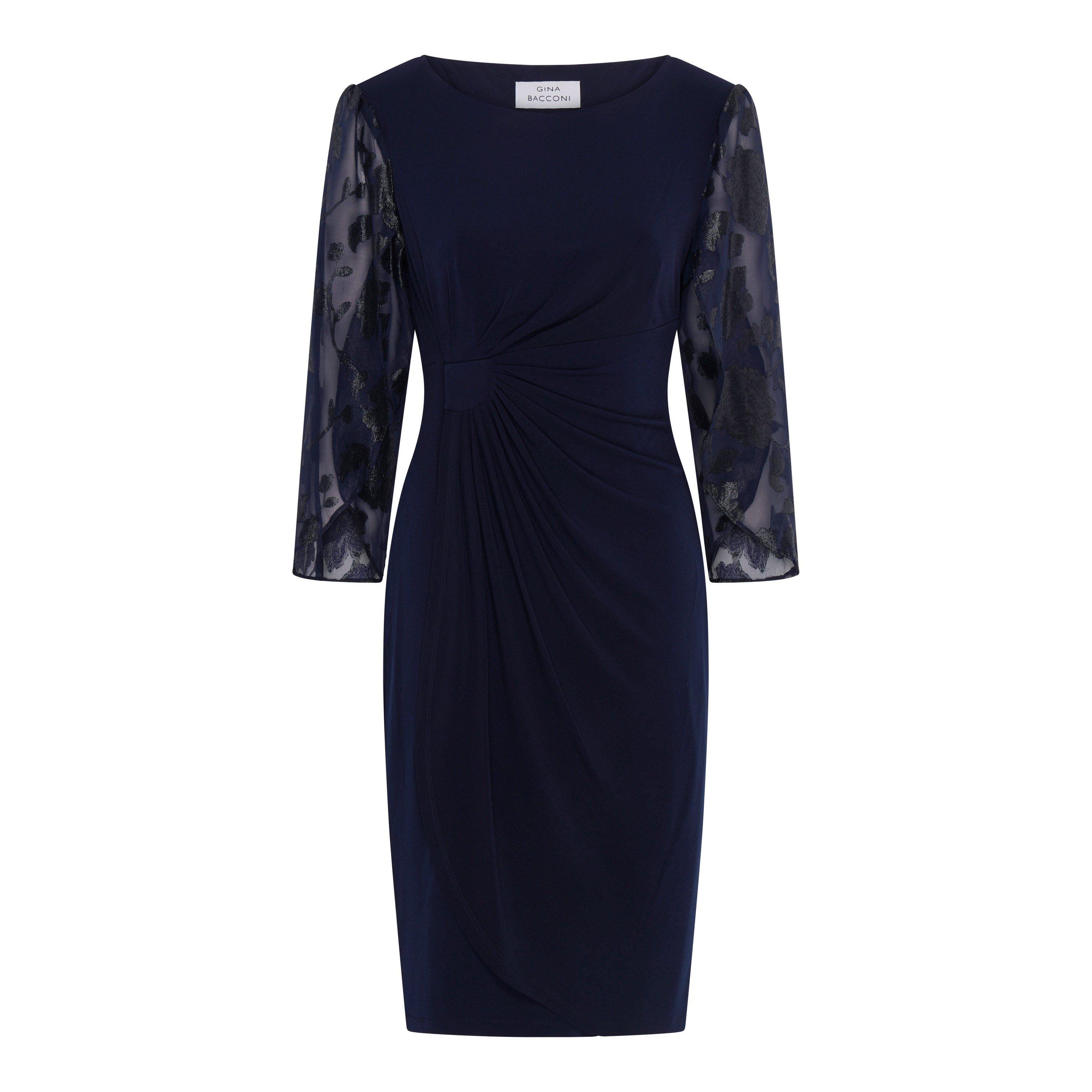 Navy - Gina Bacconi - Helene Lace Sleeve Dress - 4