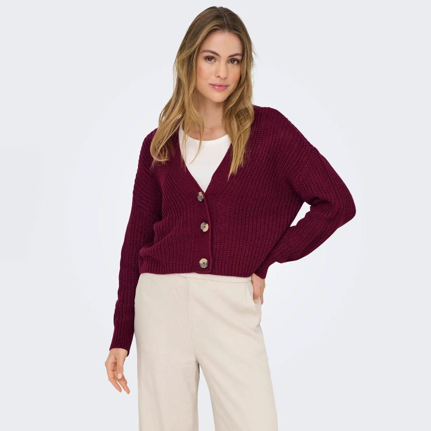 Wine - Only - Carol Nice Knitted Cardigan - 3