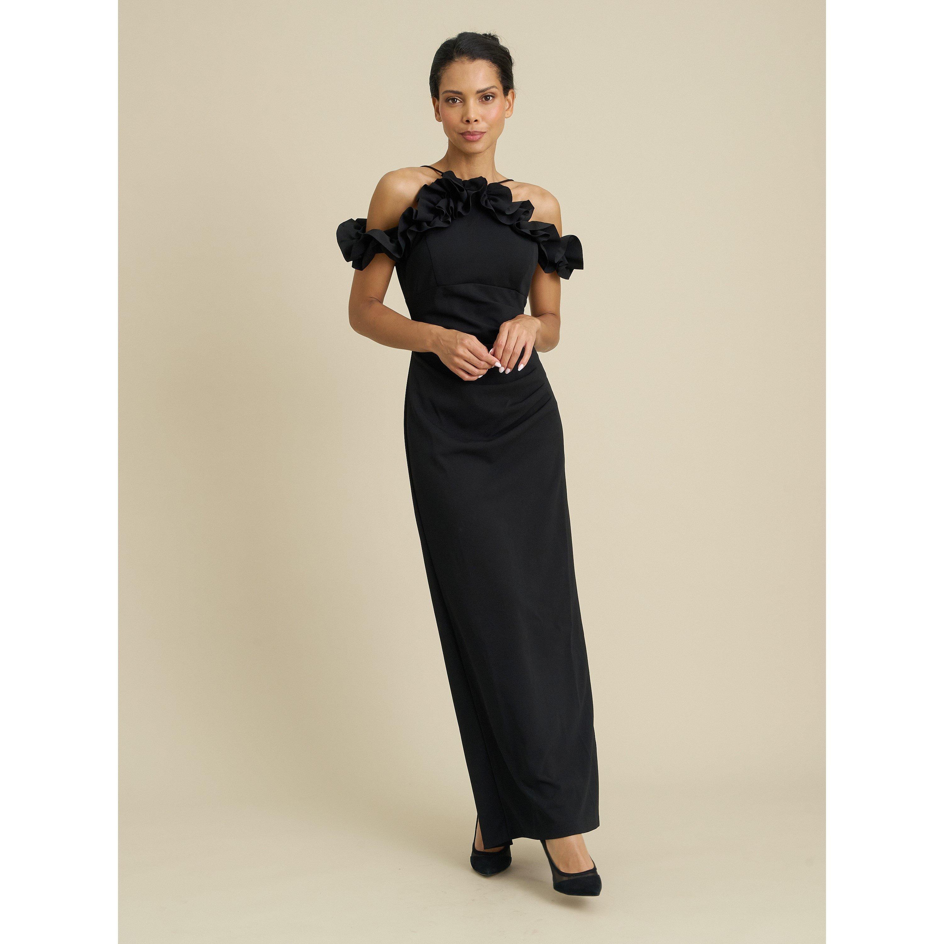 Black - Gina Bacconi - Toni Ruffle Off Shoulder Maxi Dress - 1