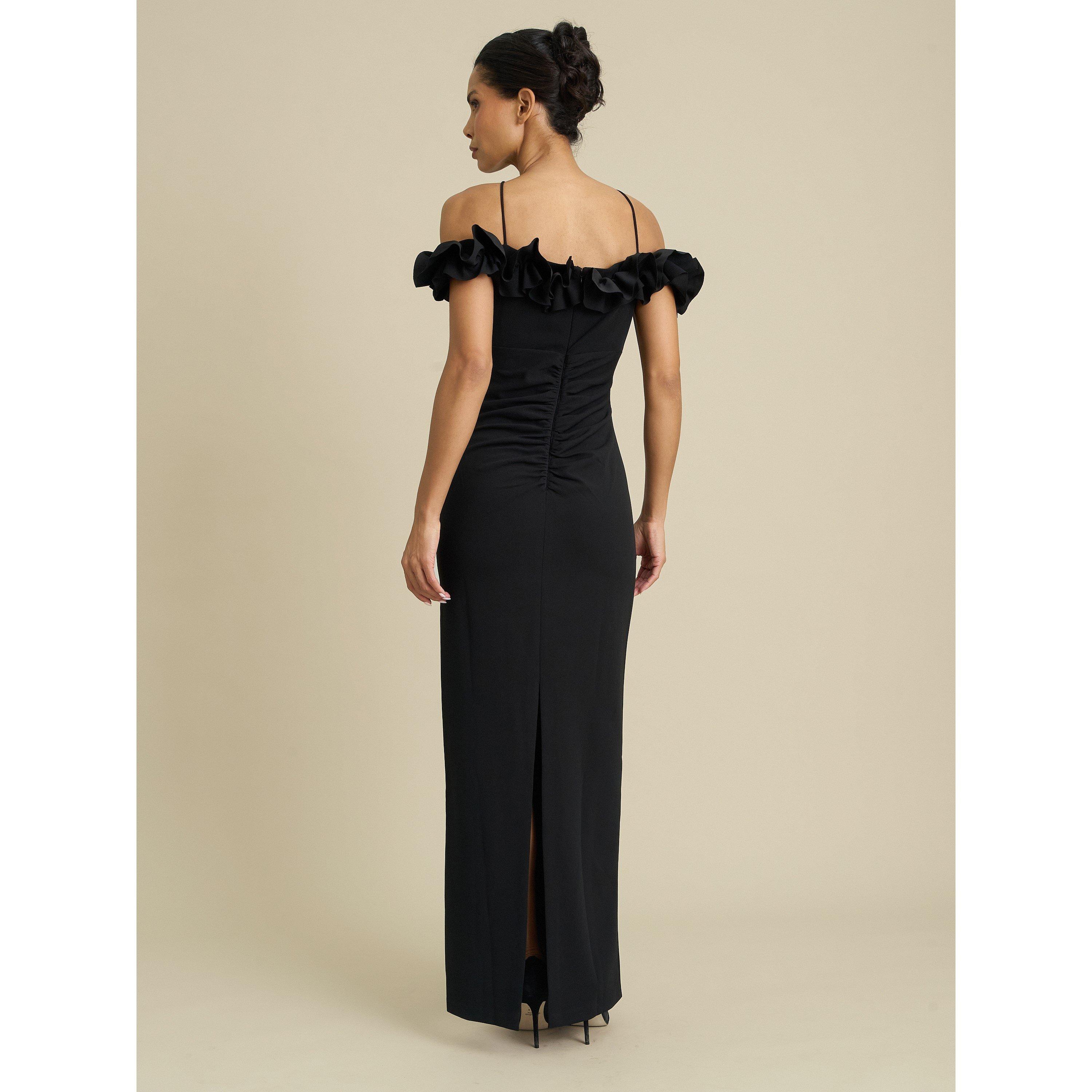 Black - Gina Bacconi - Toni Ruffle Off Shoulder Maxi Dress - 2