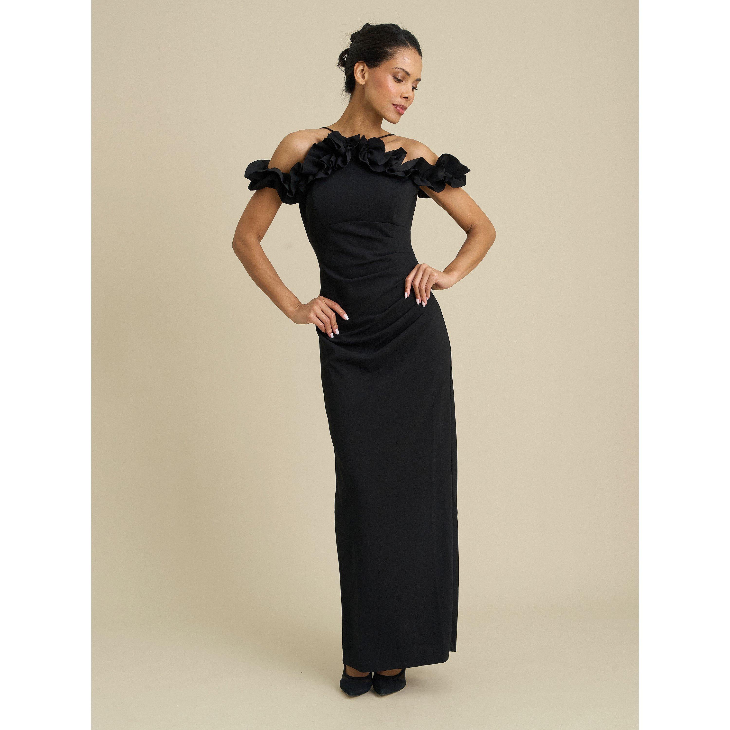 Black - Gina Bacconi - Toni Ruffle Off Shoulder Maxi Dress - 3