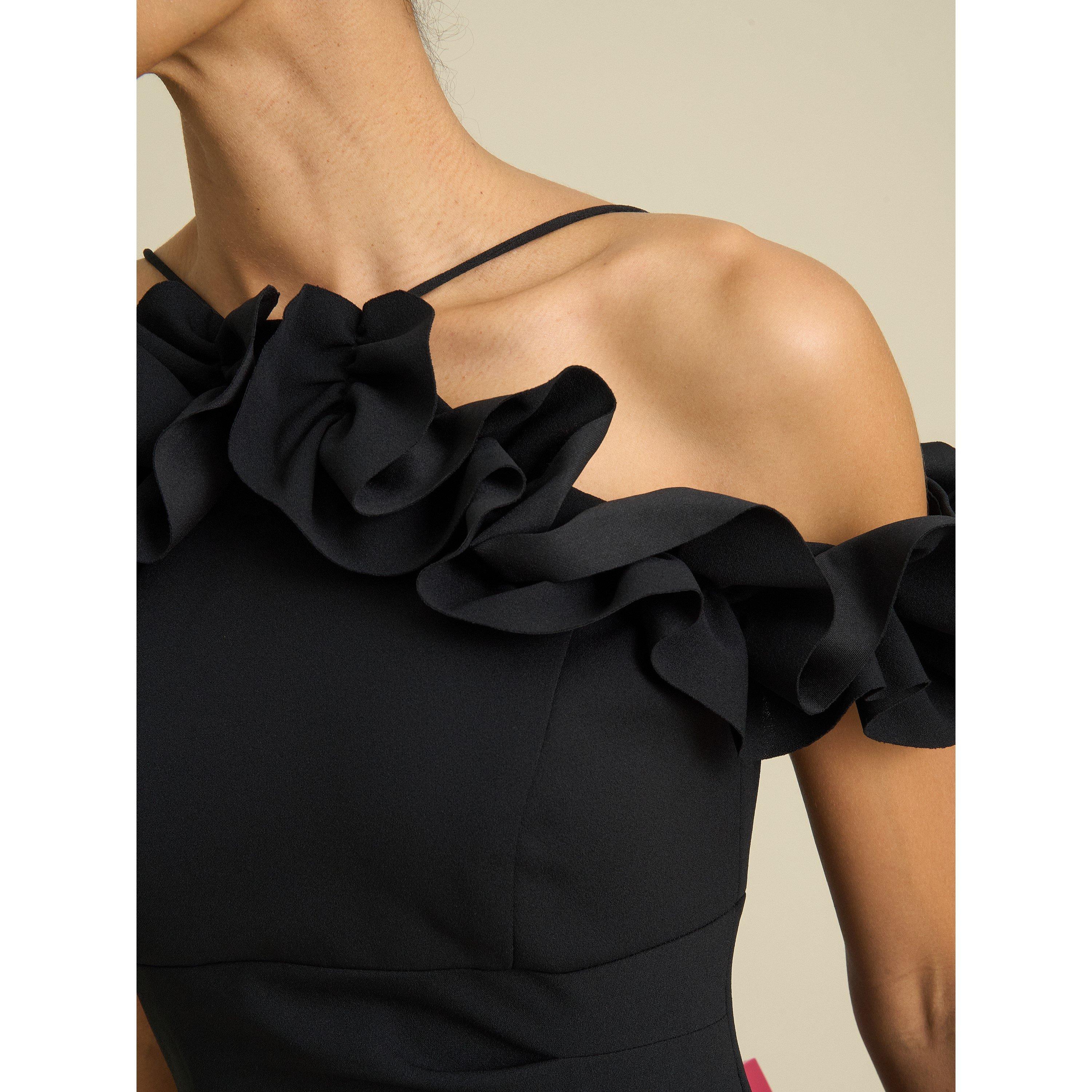 Black - Gina Bacconi - Toni Ruffle Off Shoulder Maxi Dress - 5