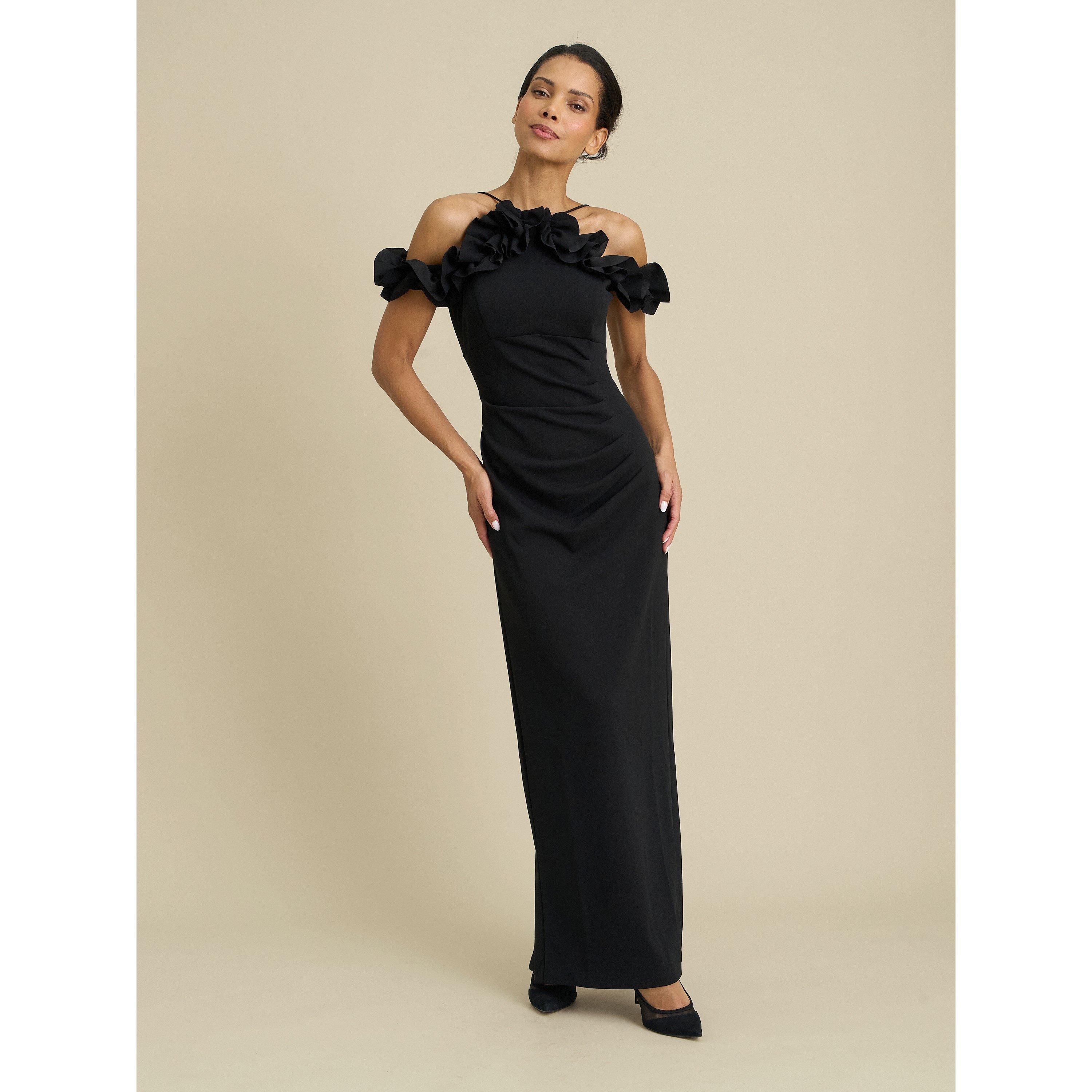 Black - Gina Bacconi - Toni Ruffle Off Shoulder Maxi Dress - 6