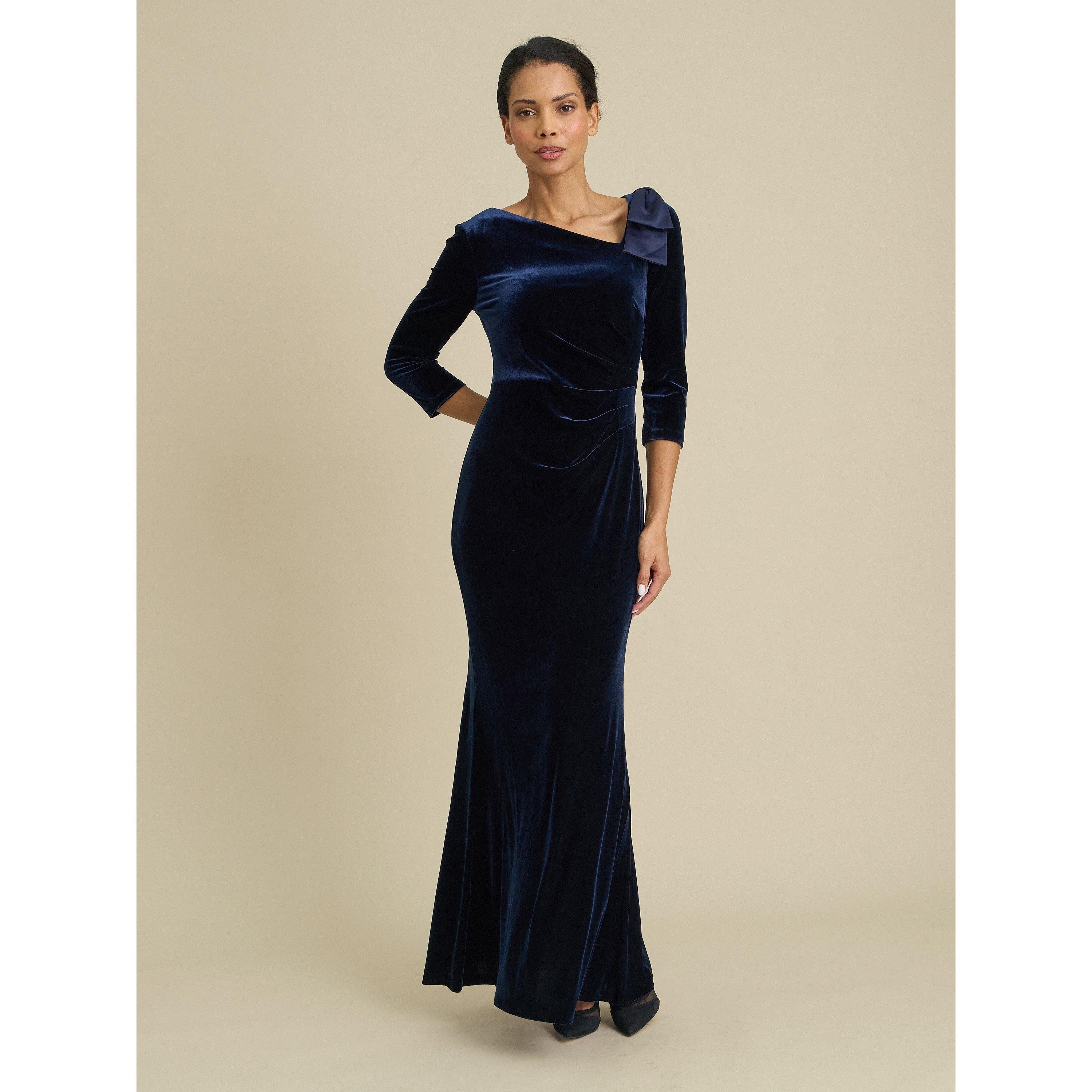 Navy - Gina Bacconi - Trudie Velvet Ruched Maxi Dress - 1