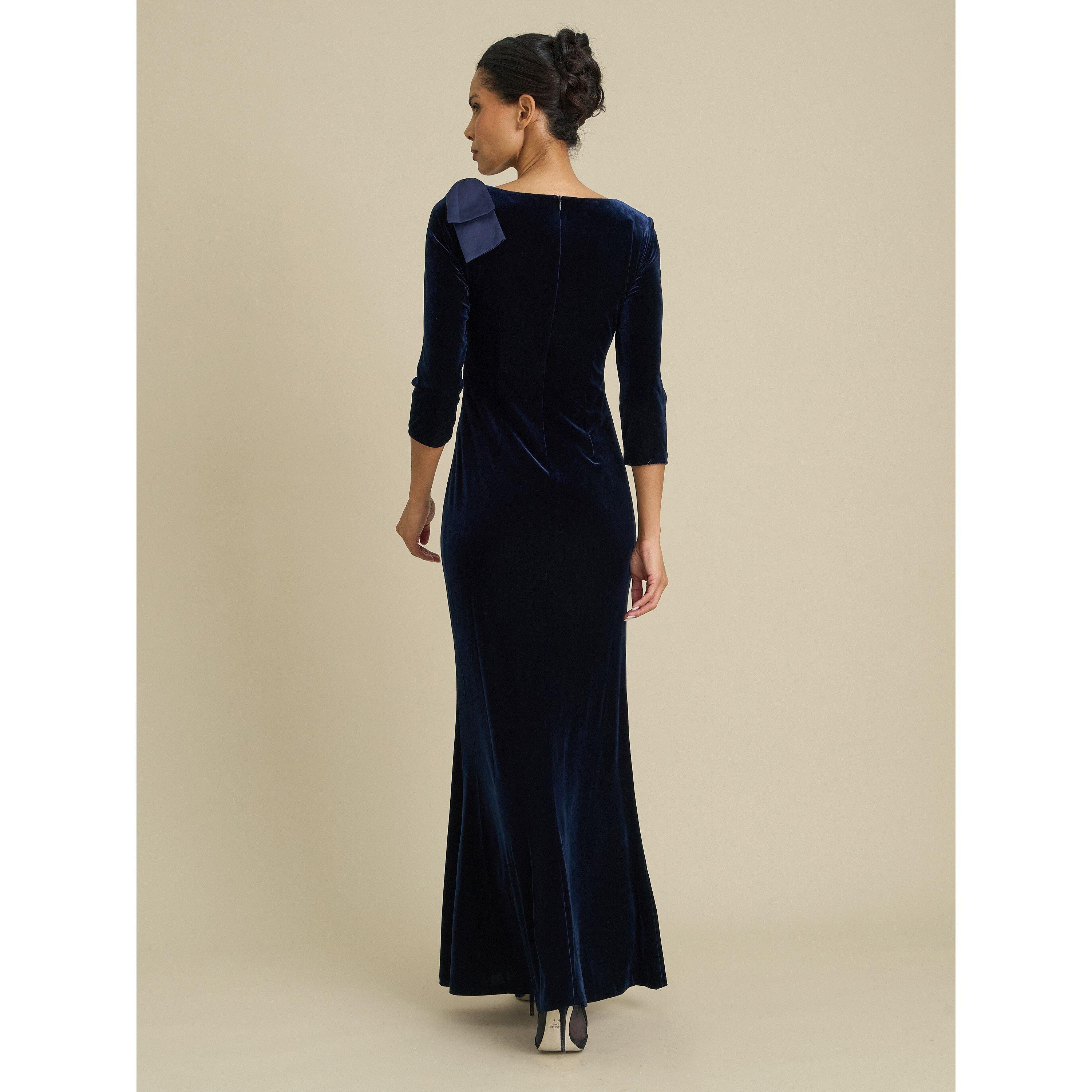 Navy - Gina Bacconi - Trudie Velvet Ruched Maxi Dress - 2