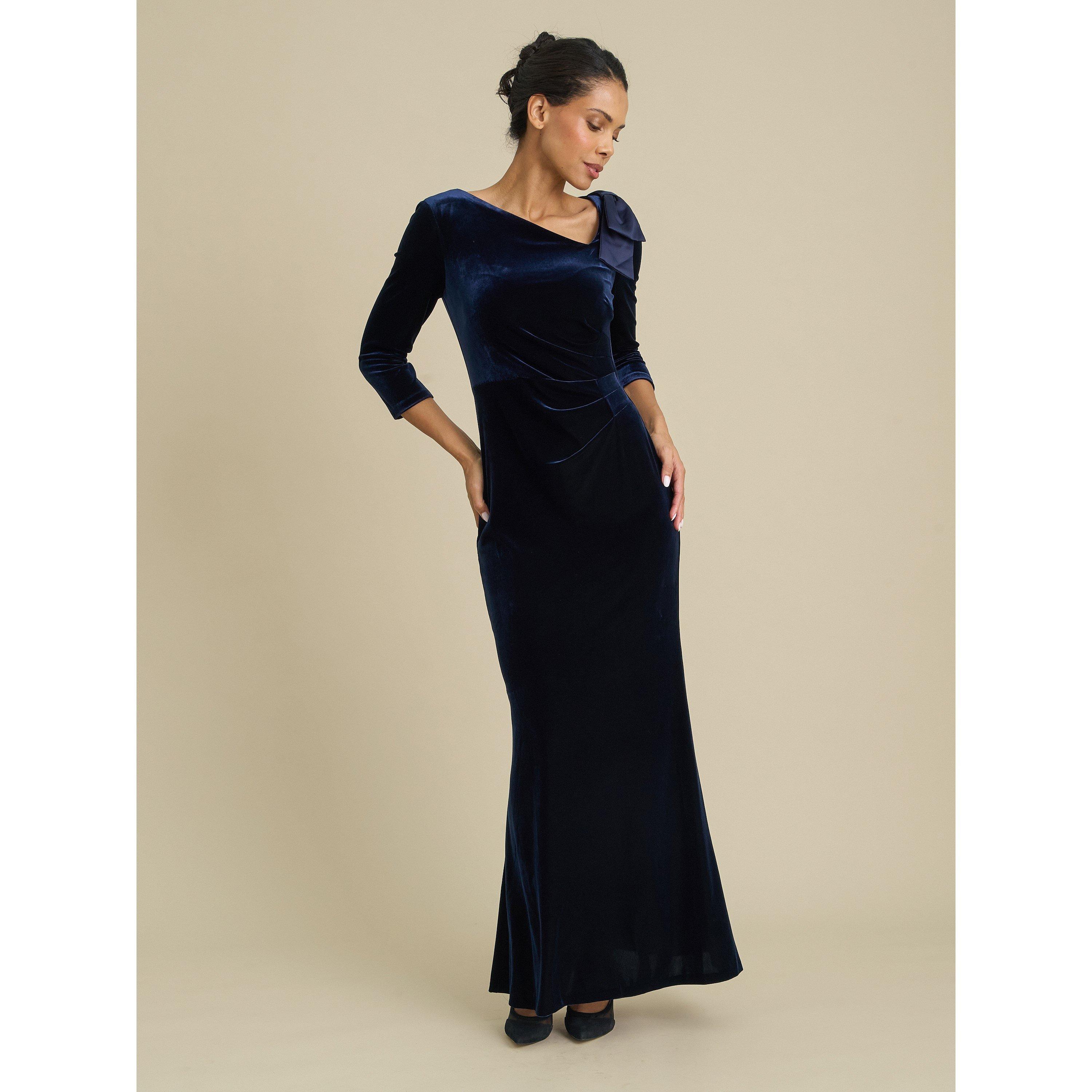 Navy - Gina Bacconi - Trudie Velvet Ruched Maxi Dress - 3