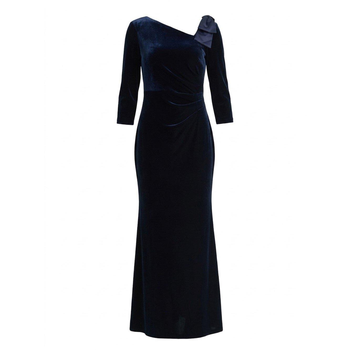 Navy - Gina Bacconi - Trudie Velvet Ruched Maxi Dress - 4