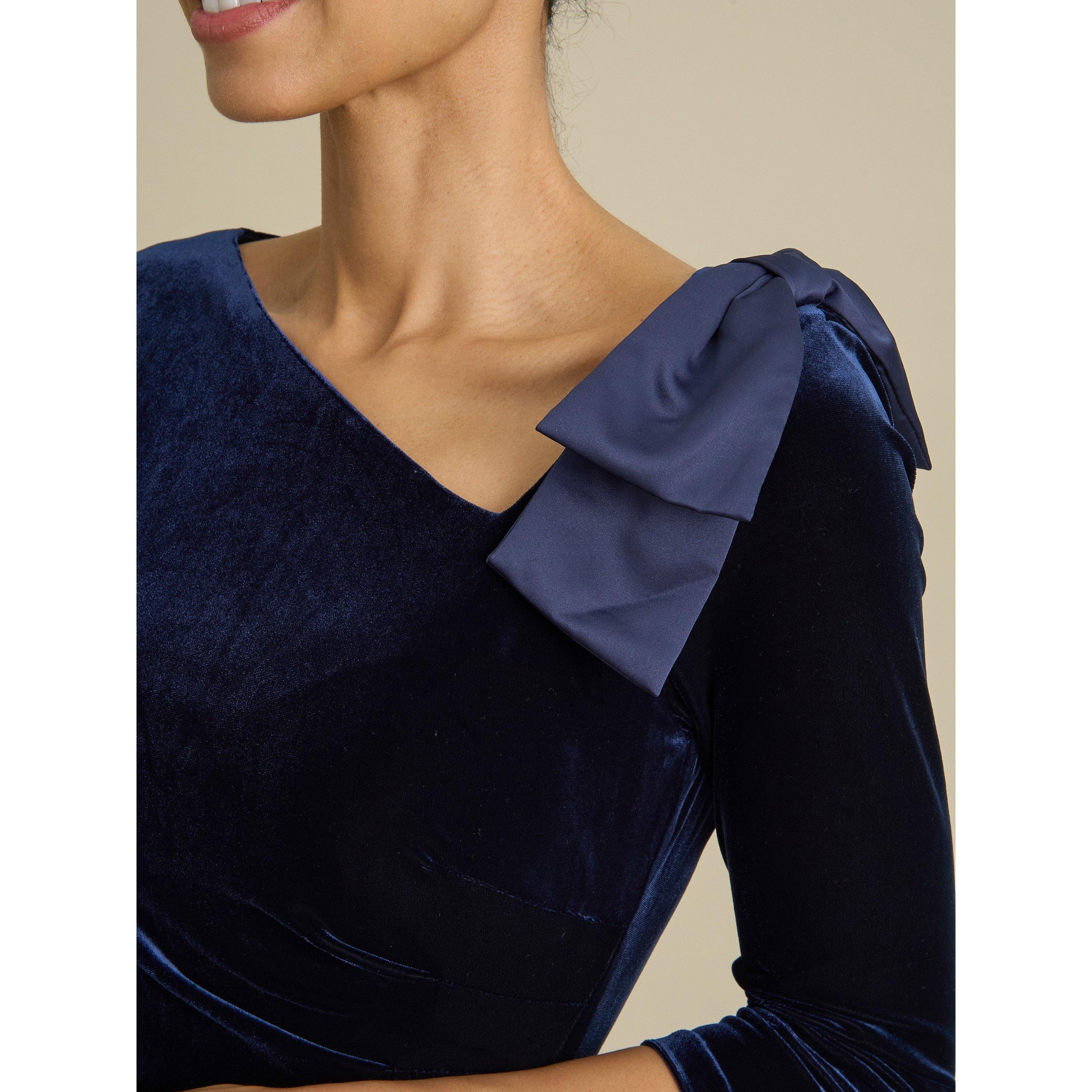 Navy - Gina Bacconi - Trudie Velvet Ruched Maxi Dress - 5