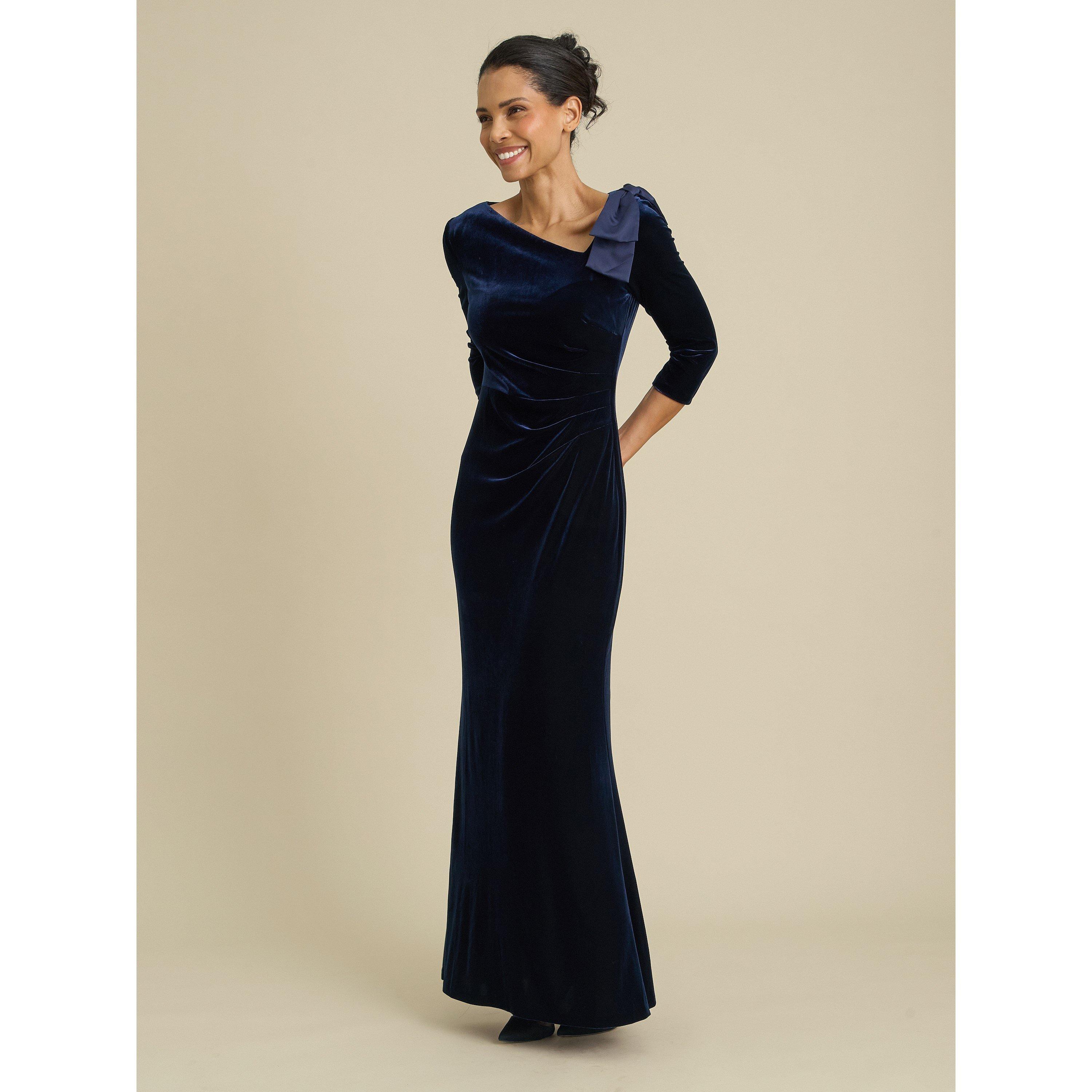 Navy - Gina Bacconi - Trudie Velvet Ruched Maxi Dress - 6