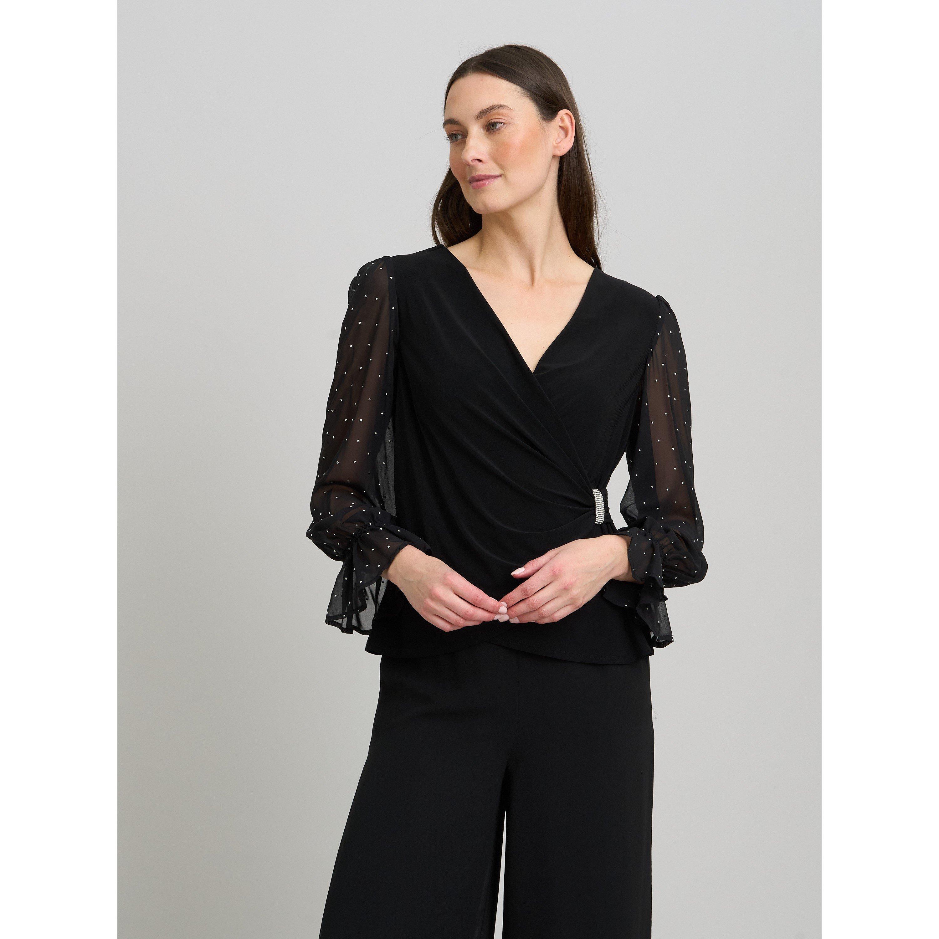 Black - Gina Bacconi - Jewel Wrap Top With Embellished Sleeves - 1