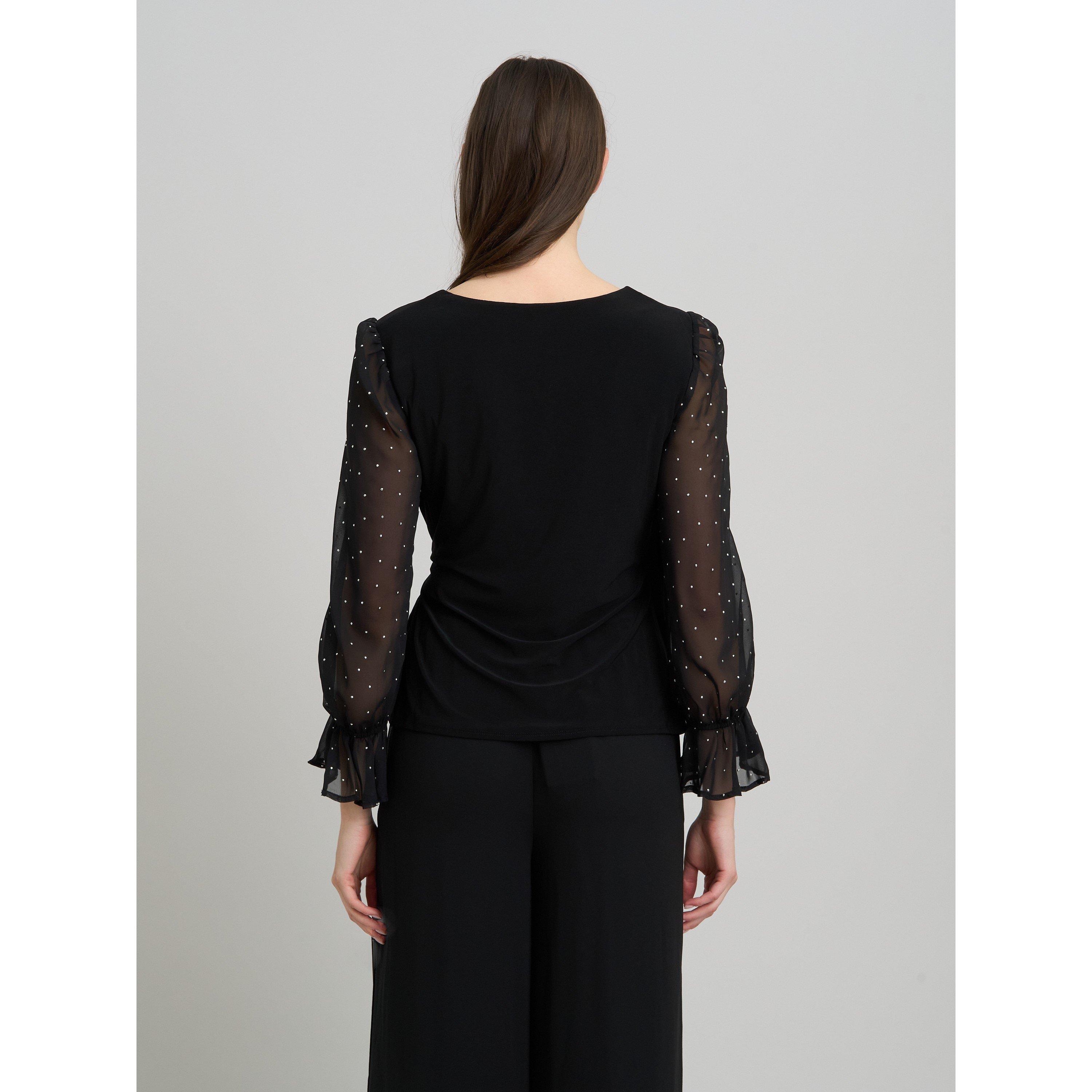 Black - Gina Bacconi - Jewel Wrap Top With Embellished Sleeves - 2