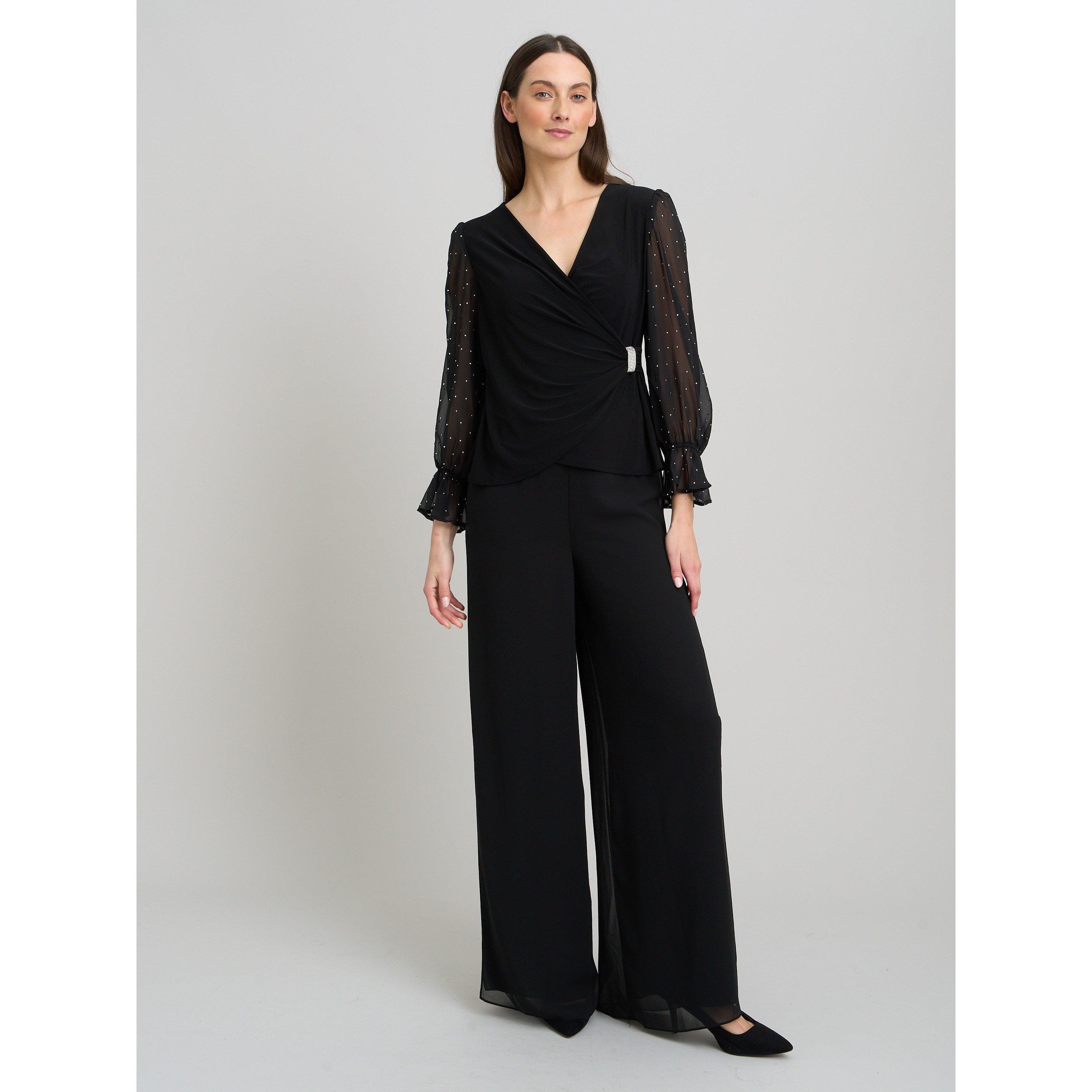 Black - Gina Bacconi - Jewel Wrap Top With Embellished Sleeves - 3