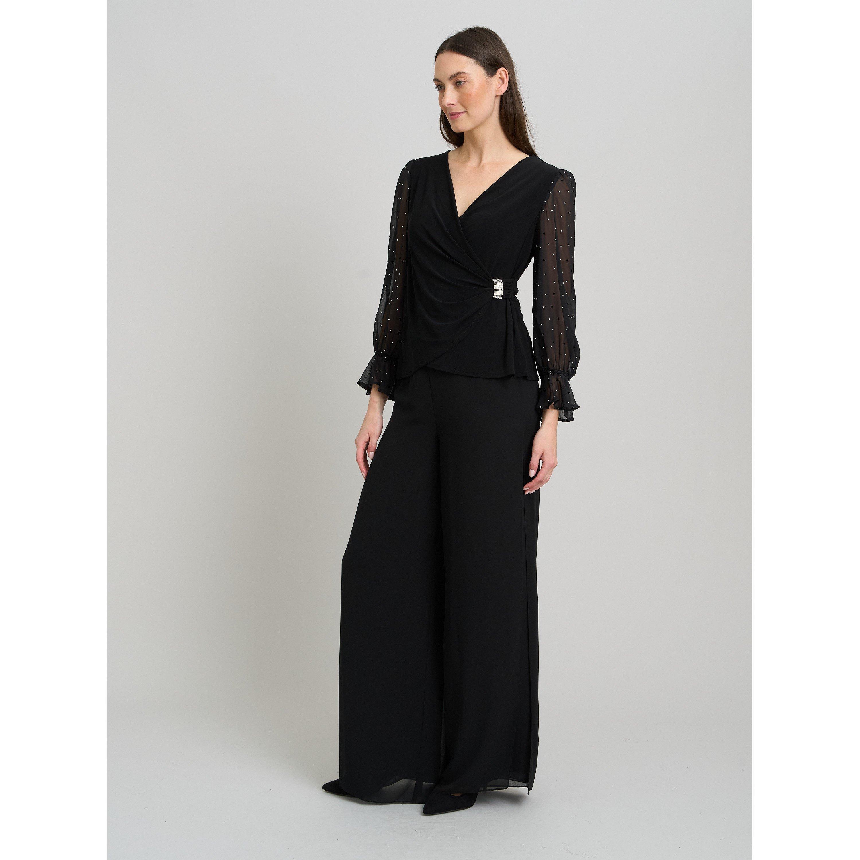 Black - Gina Bacconi - Jewel Wrap Top With Embellished Sleeves - 5