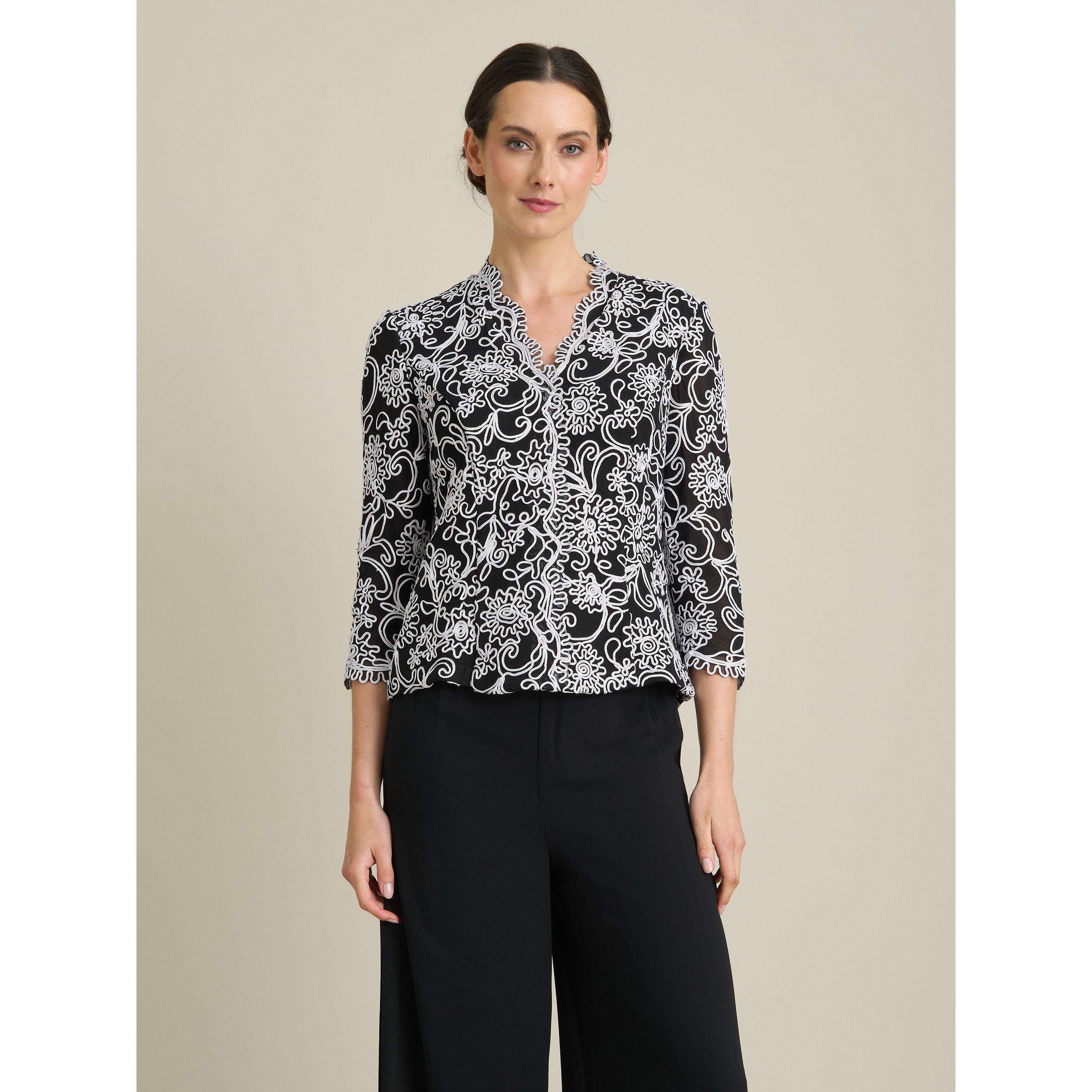 Black / White - Gina Bacconi - Lia Embroider Blouse And Scallop Detail - 1