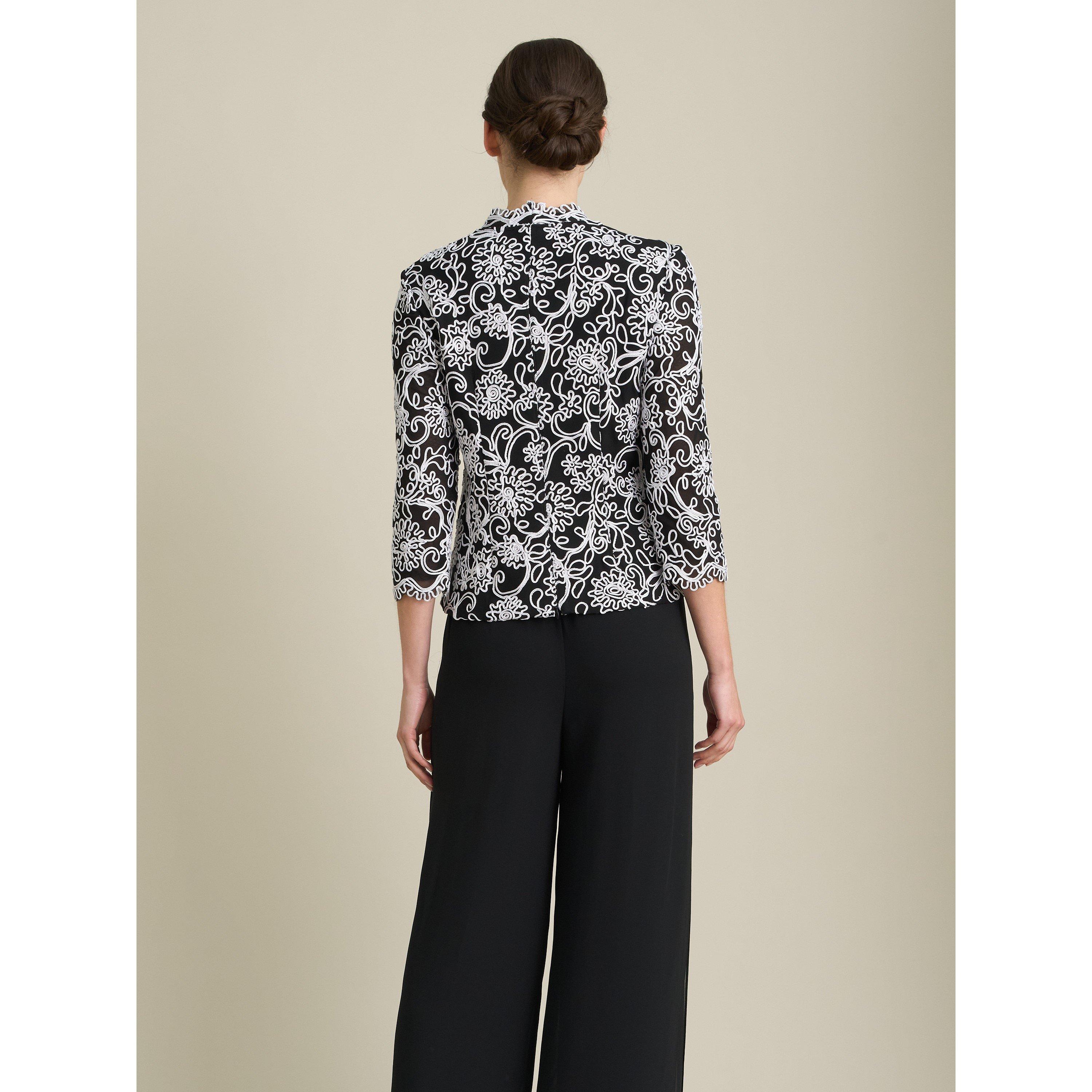 Black / White - Gina Bacconi - Lia Embroider Blouse And Scallop Detail - 2