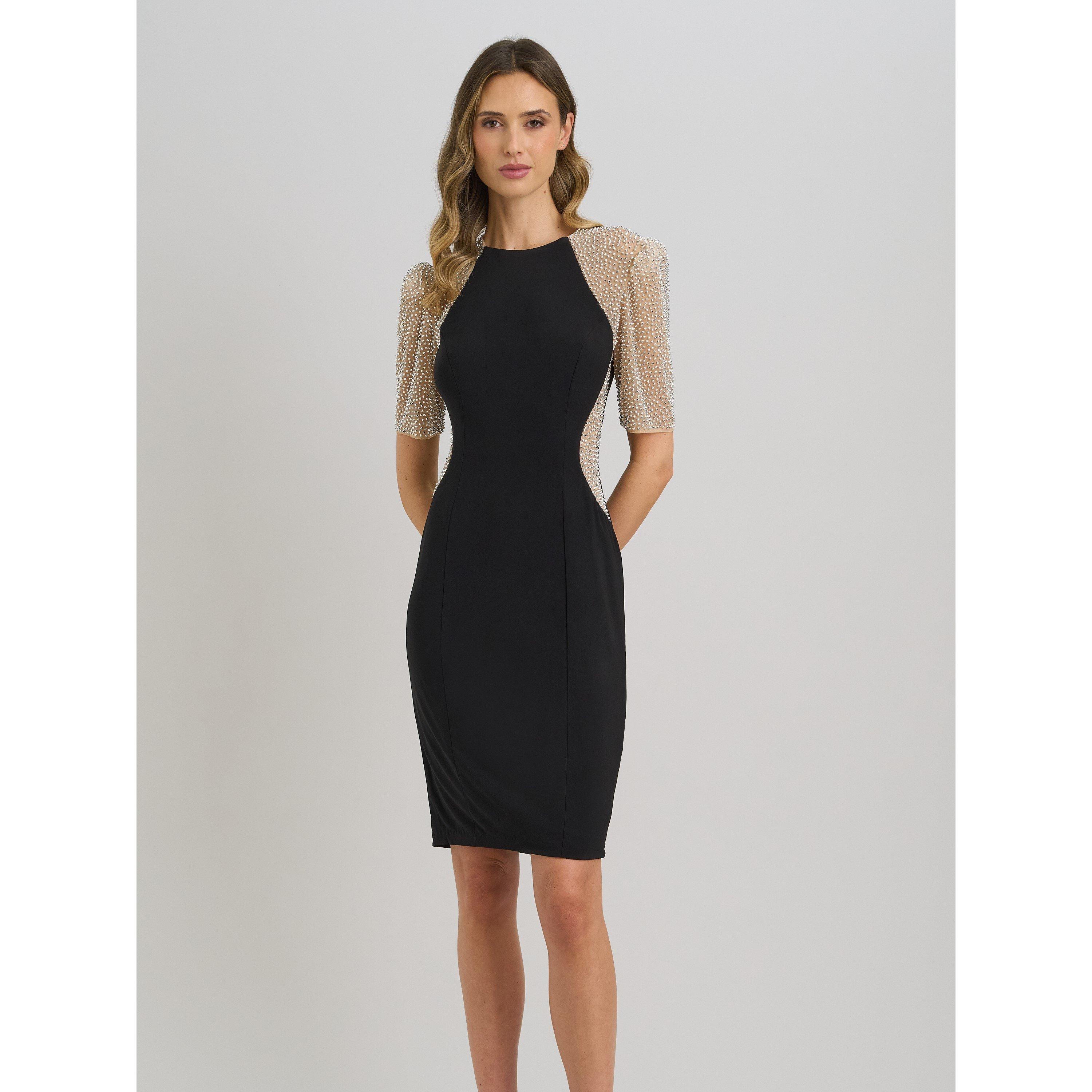 Black / Silver - Gina Bacconi - Shelly Jersey Mesh Beaded Dress - 1