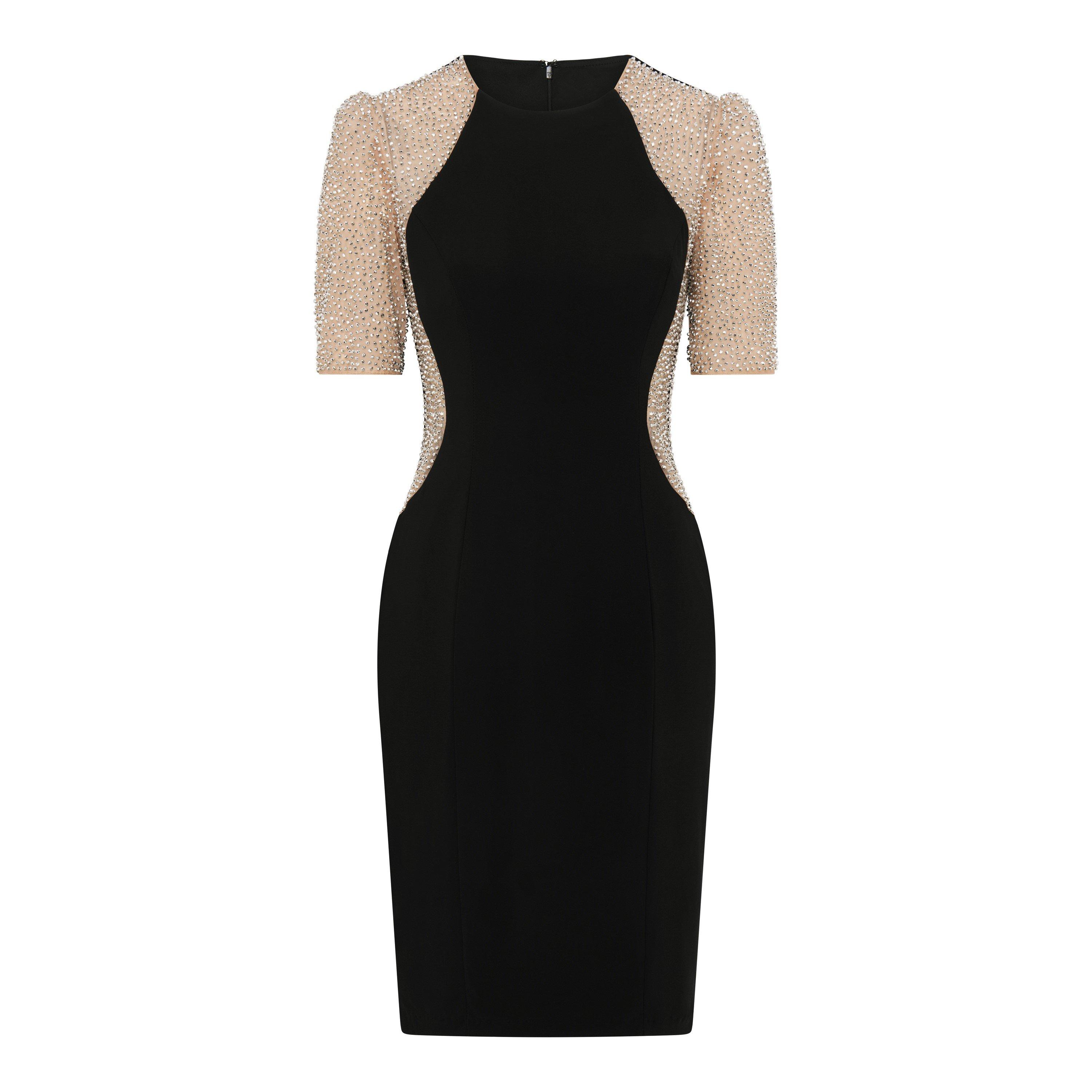 Black / Silver - Gina Bacconi - Shelly Jersey Mesh Beaded Dress - 4