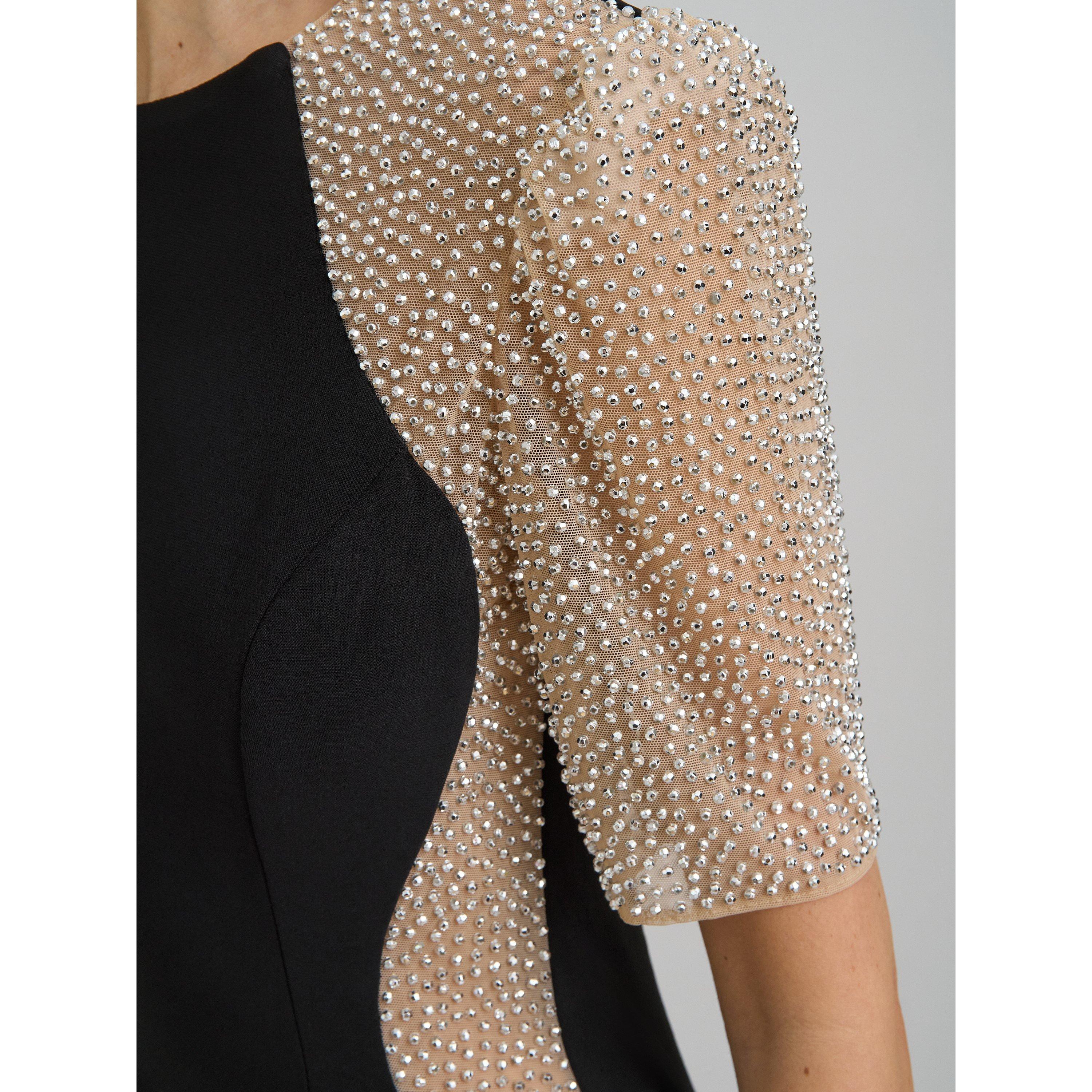 Black / Silver - Gina Bacconi - Shelly Jersey Mesh Beaded Dress - 5