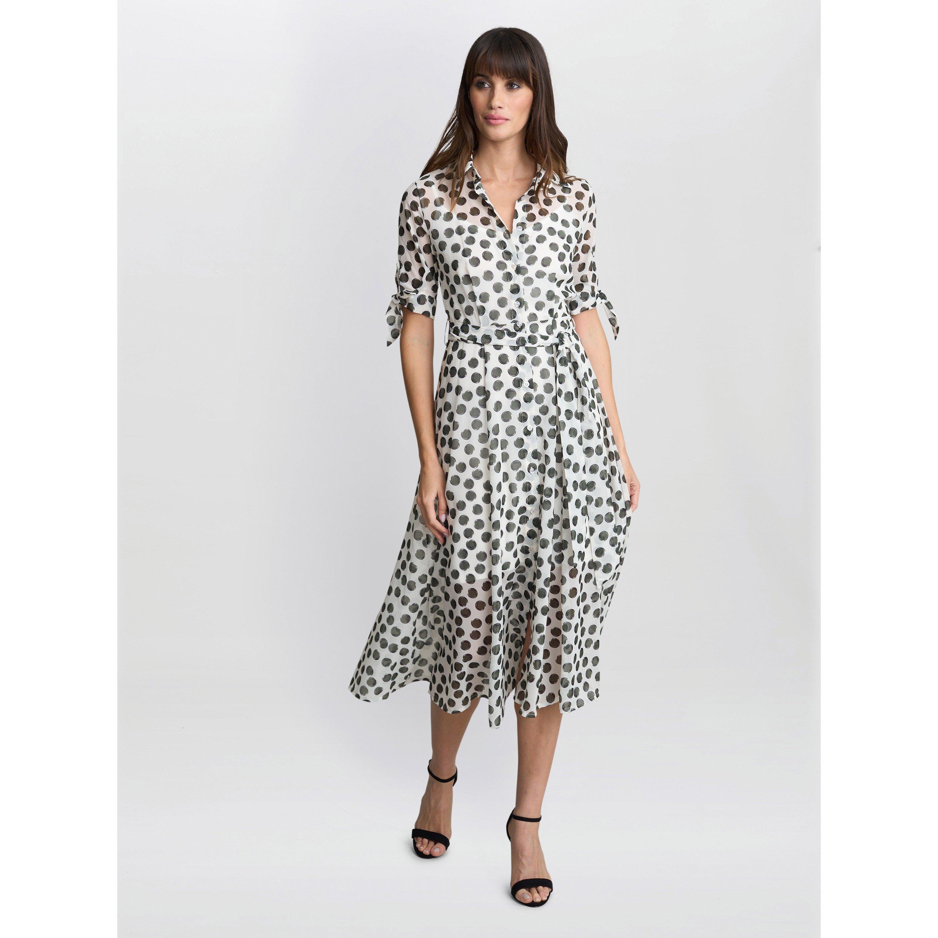 Cream / Green - Gina Bacconi - Women's Adrienne Shirt Dress - 3