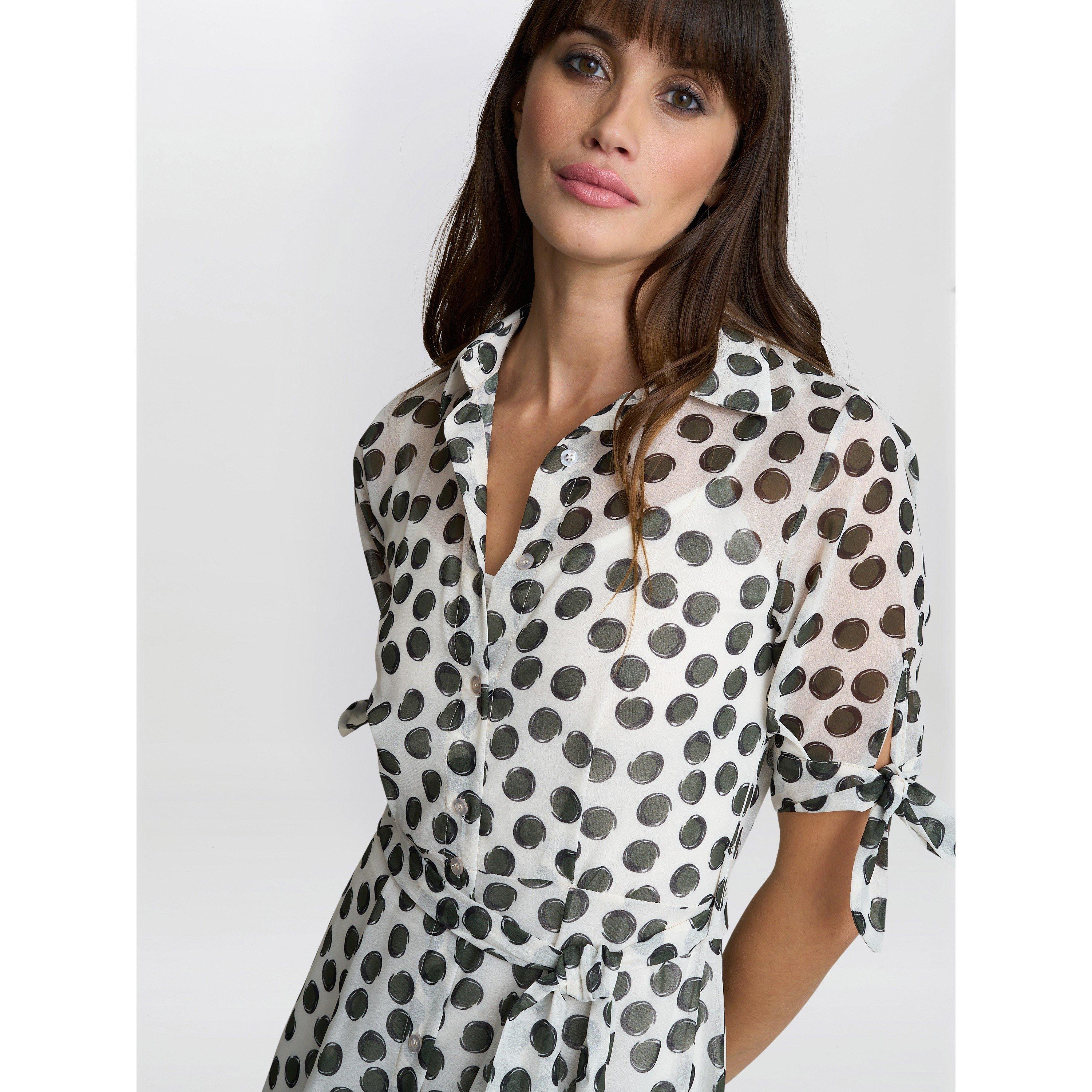 Cream / Green - Gina Bacconi - Women's Adrienne Shirt Dress - 5