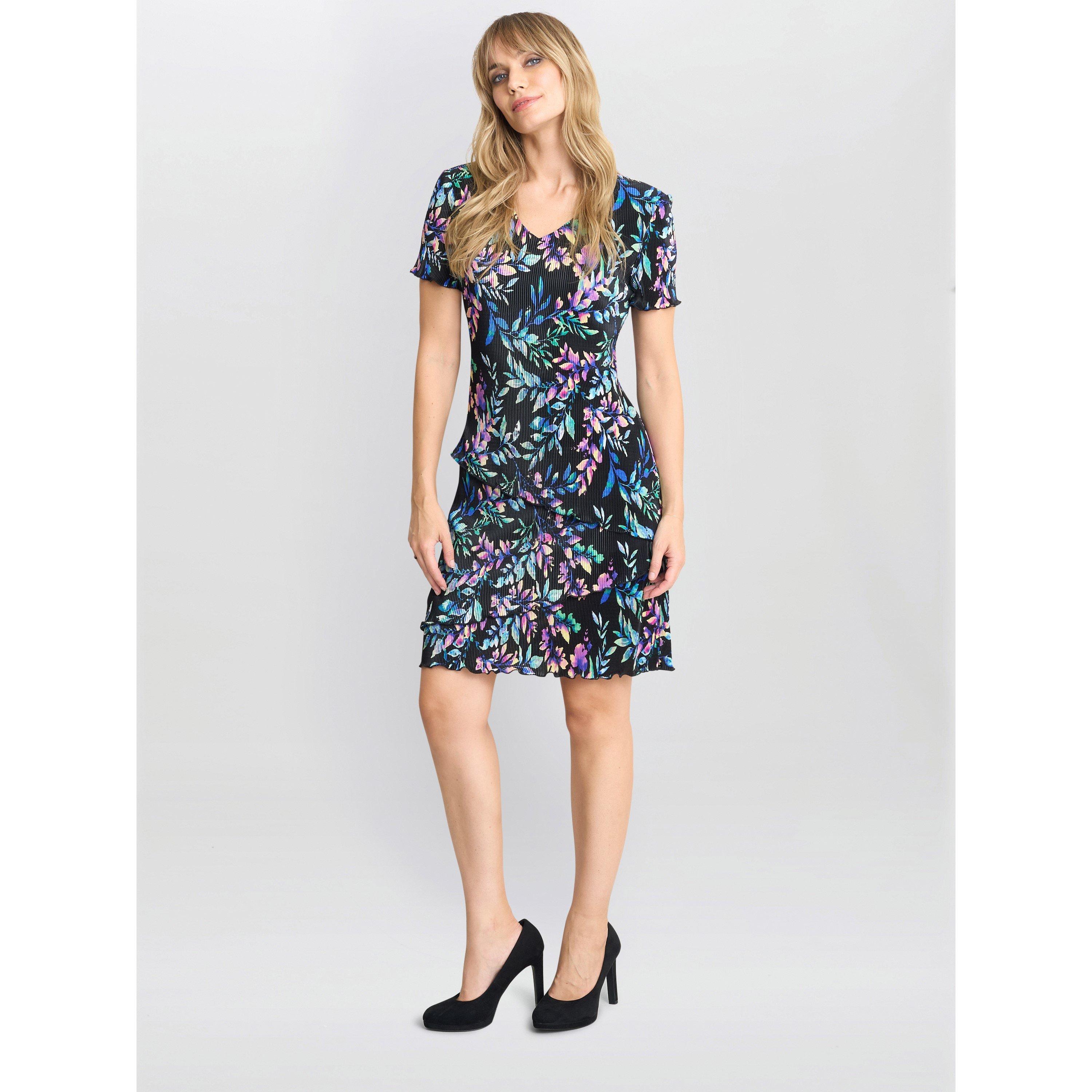 Black / Multi - Gina Bacconi - Women's Rowan Plisse Tiered Shift Dress - 1