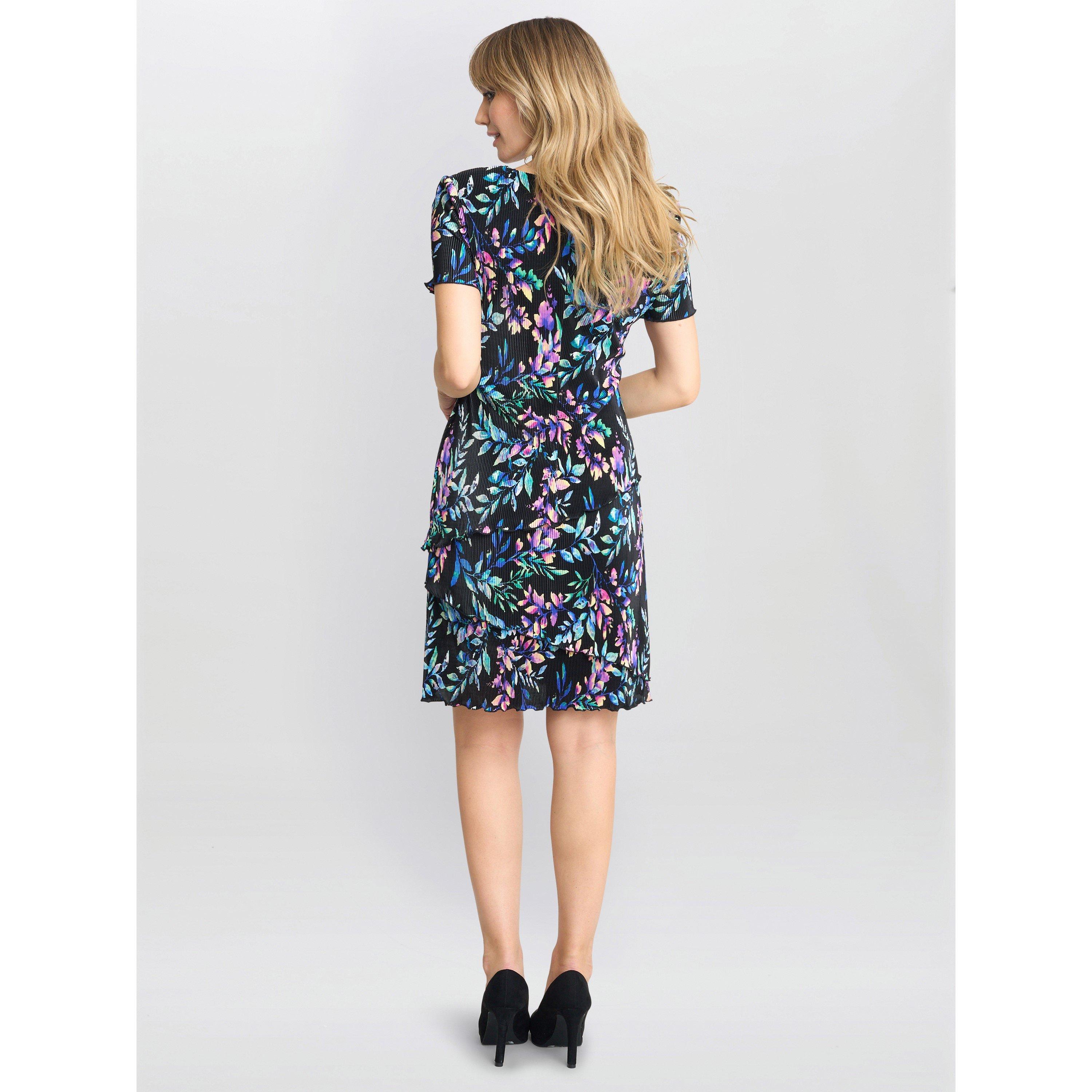 Black / Multi - Gina Bacconi - Women's Rowan Plisse Tiered Shift Dress - 2