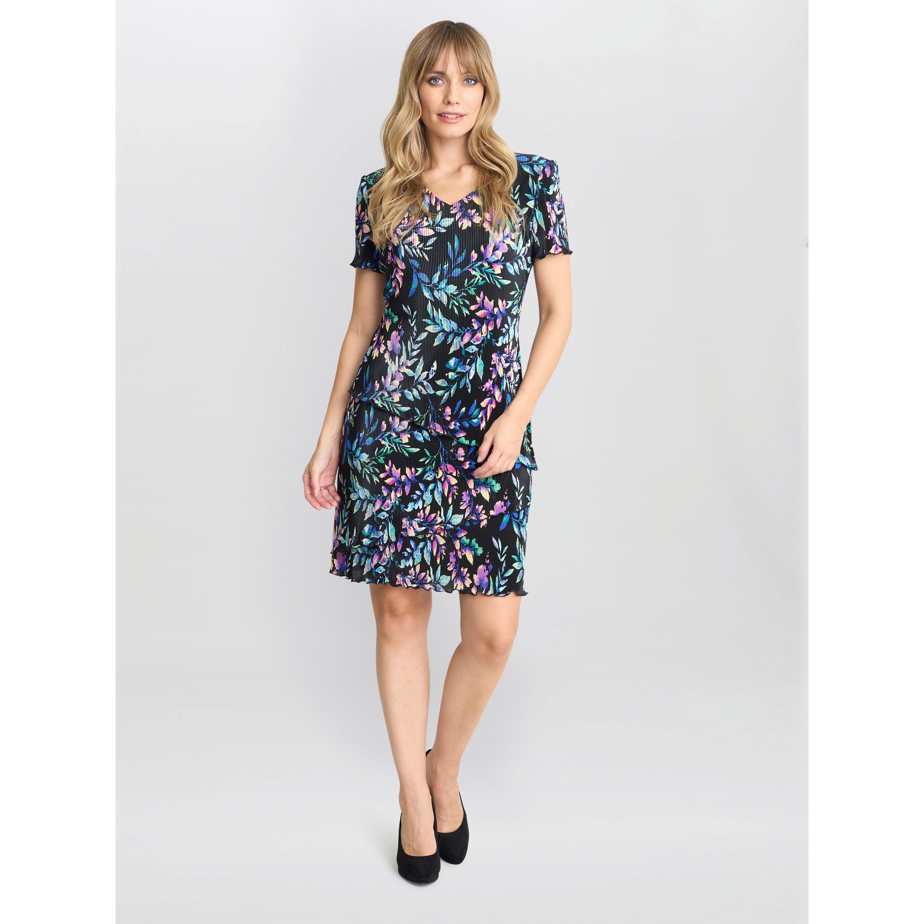 Black / Multi - Gina Bacconi - Women's Rowan Plisse Tiered Shift Dress - 3