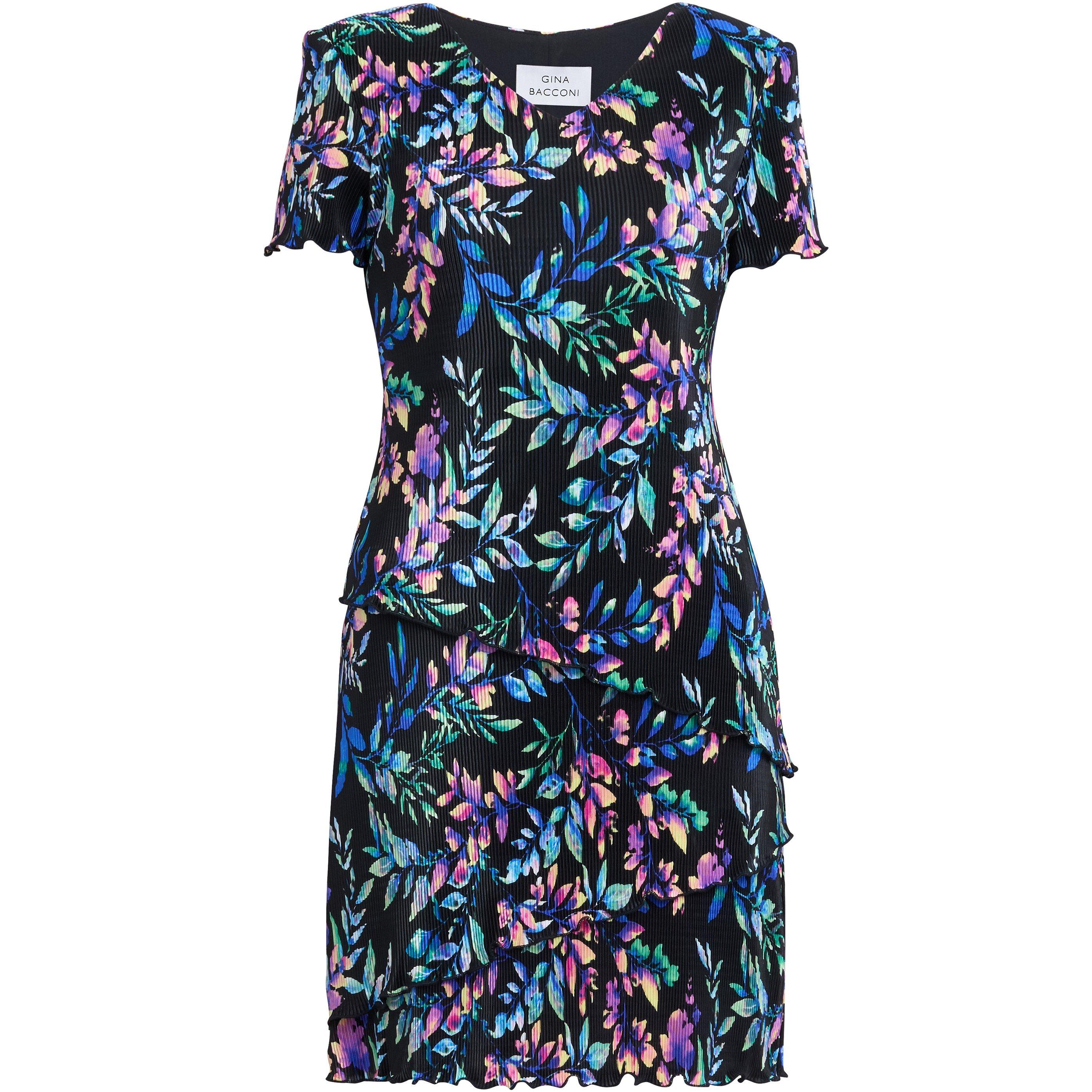 Black / Multi - Gina Bacconi - Women's Rowan Plisse Tiered Shift Dress - 4