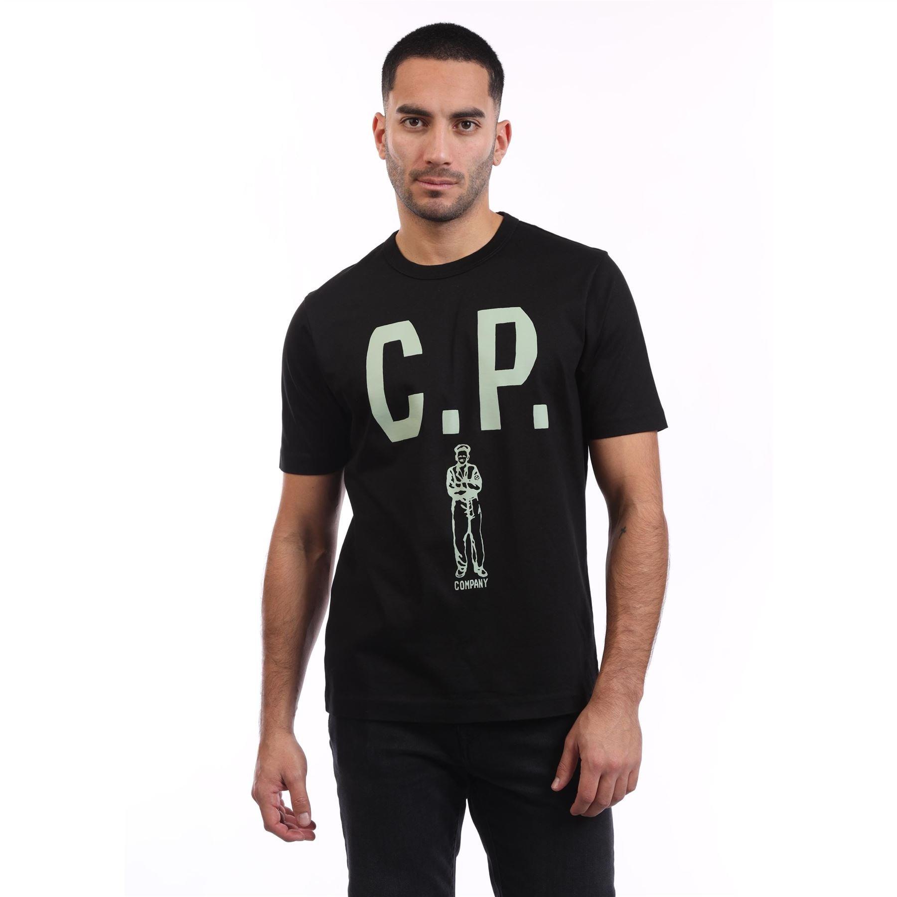 CP Company Mercerized 30/2 Jersey Twisted Logo T-Shirt - Black - S