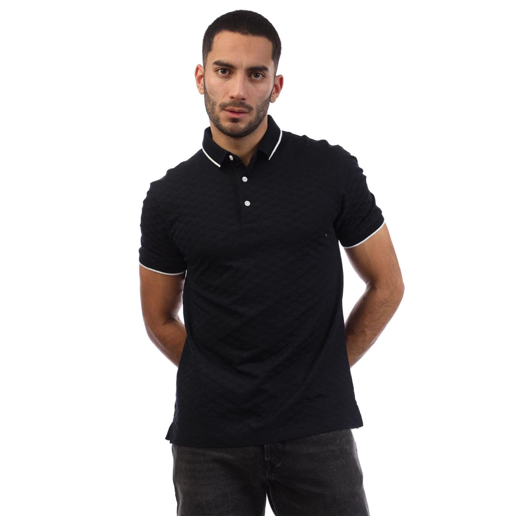 Navy - Emporio Armani - Allover Jacquard Eagle Polo Shirt - 1