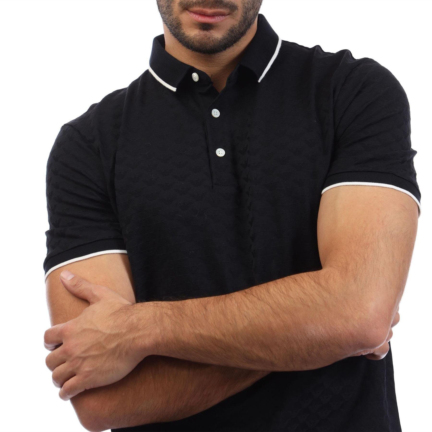 Navy - Emporio Armani - Allover Jacquard Eagle Polo Shirt - 3