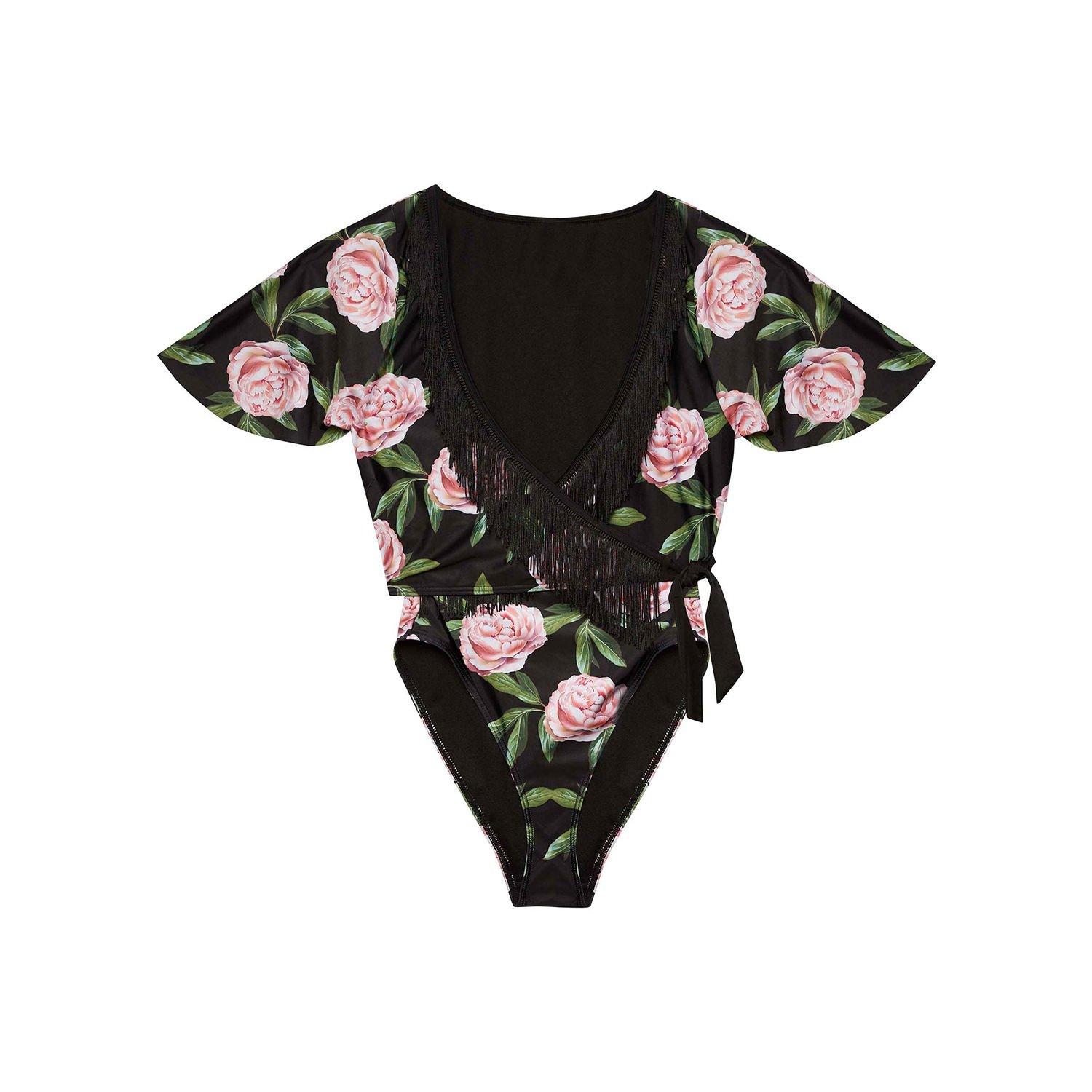 Black - Playful Promises - Bettie Page Eco Claudette Roses Swimsuit - 4