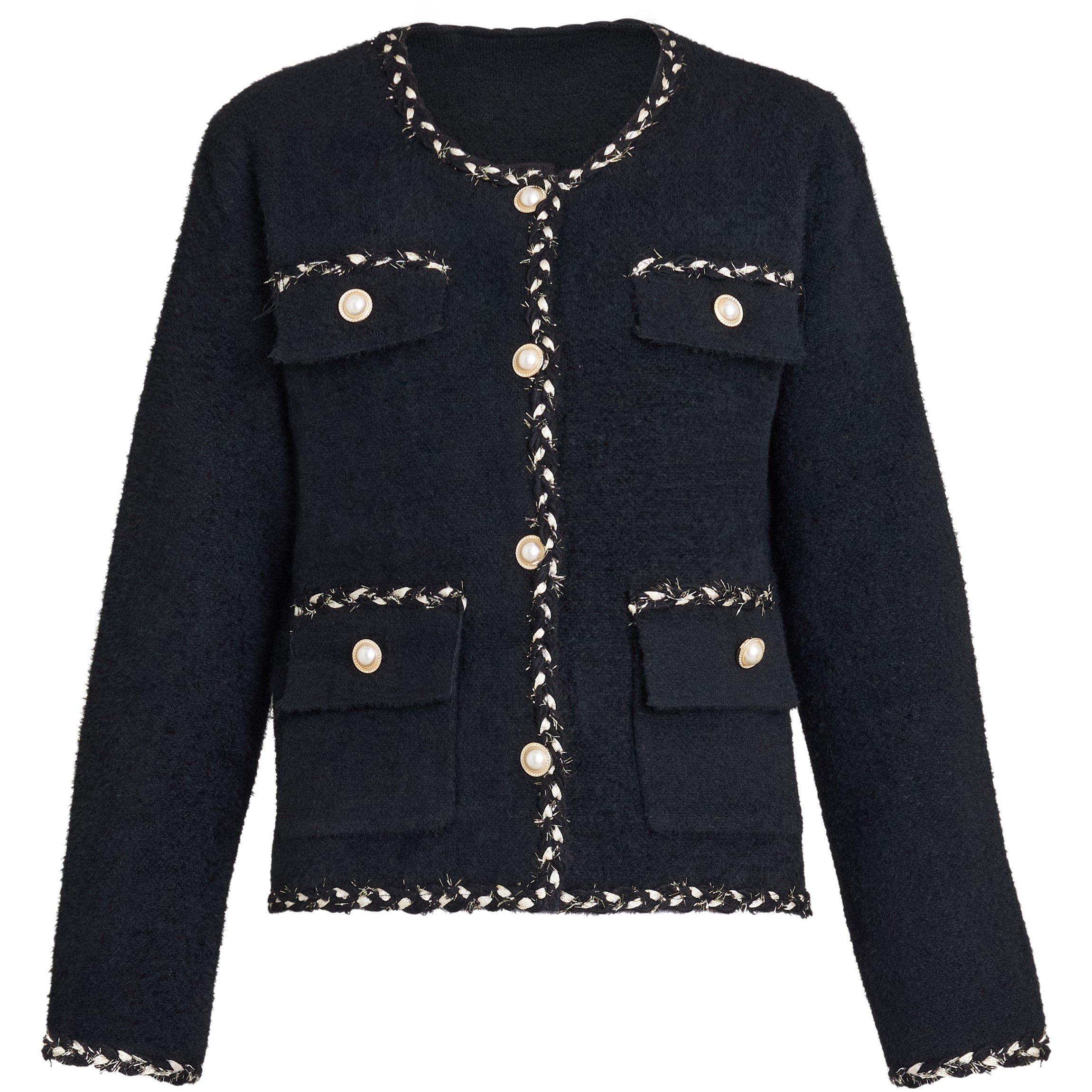 Black - Gina Bacconi - Women's Christy Pearl Button Black Textured Jacket - 4